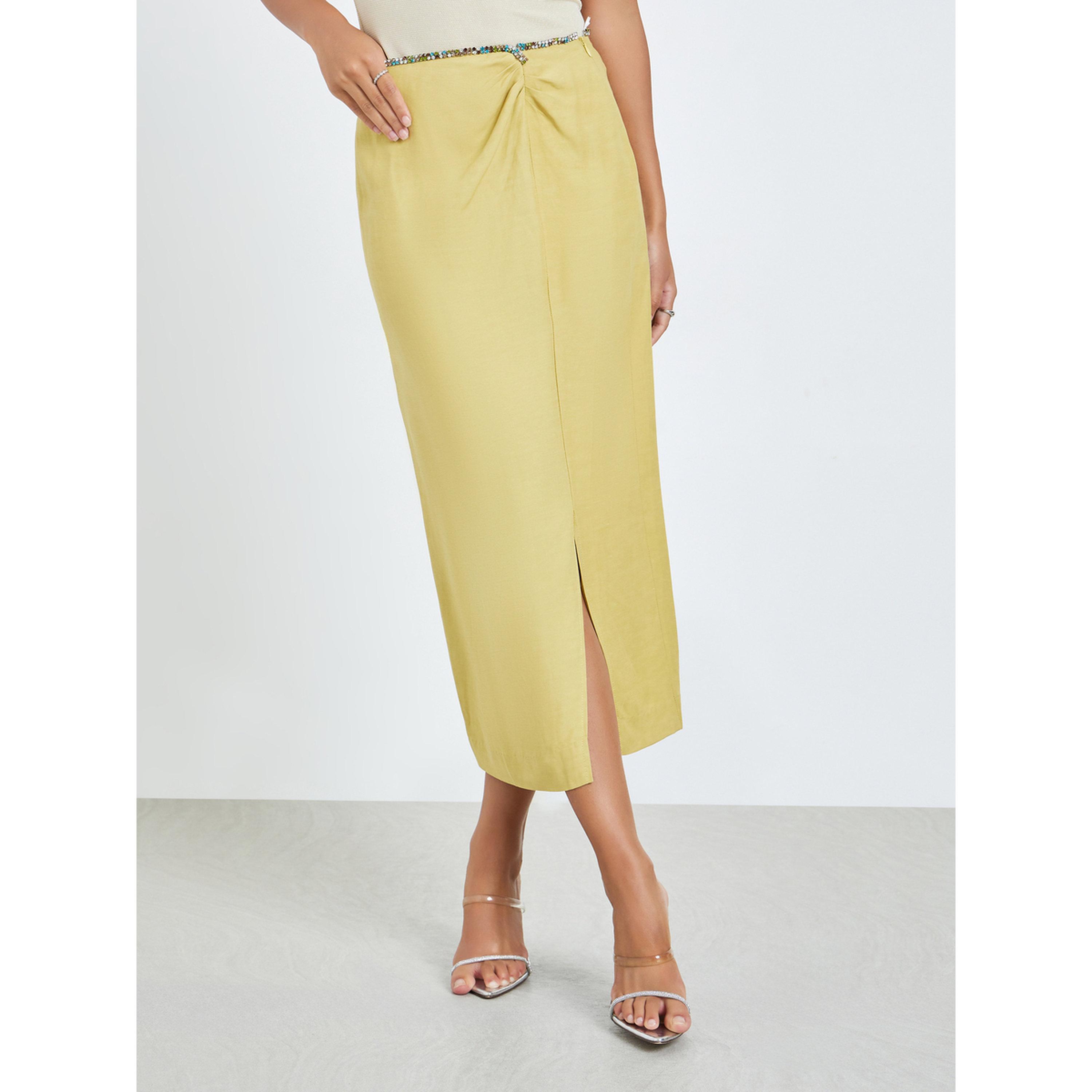 تنورة ميدي بقصة بنسل وحزام خصر مزين-women-clothing-bottoms-skirts-image-1