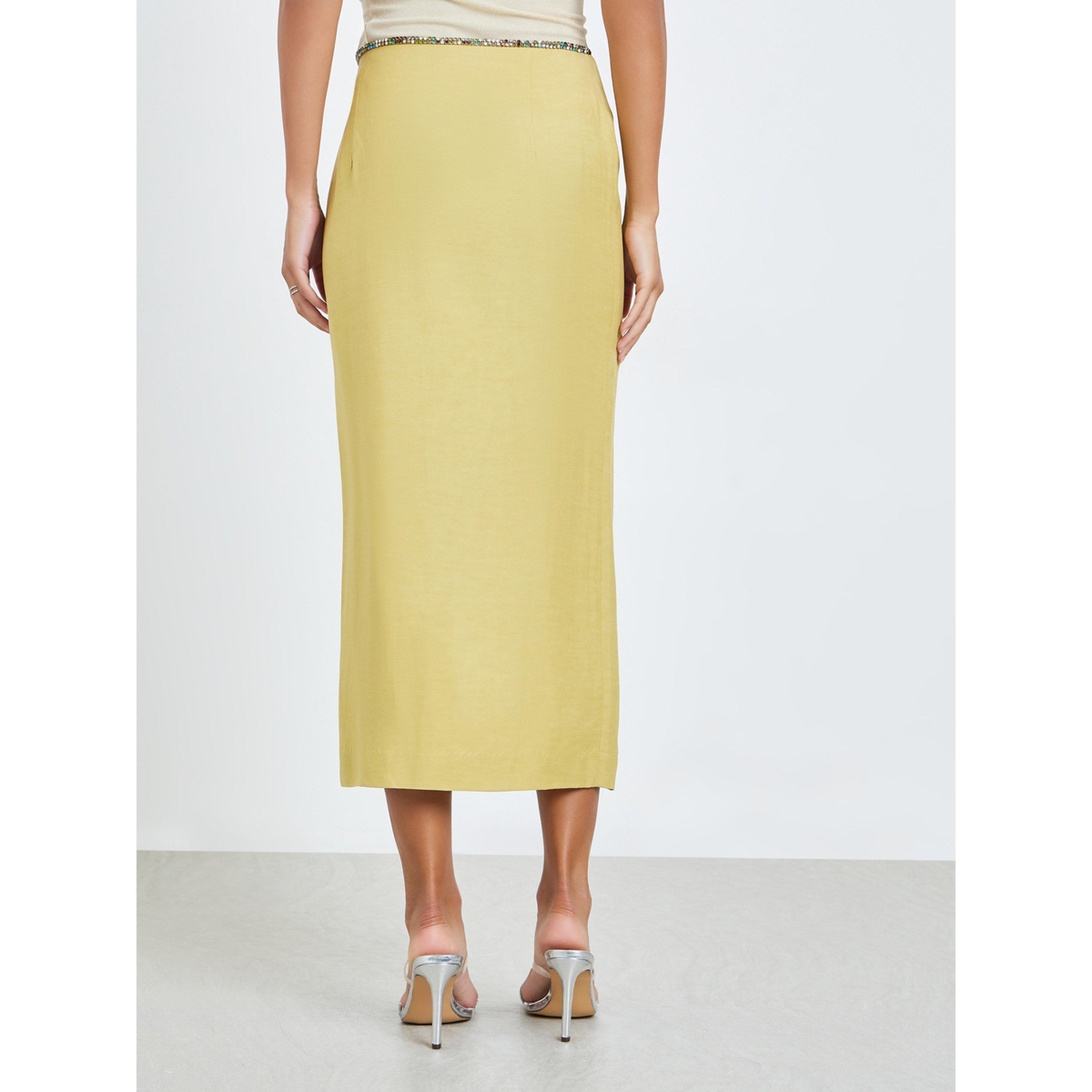 Styli Khaki Embellished Waistband Pencil Midi Skirt-women-clothing-bottoms-skirts-image-5