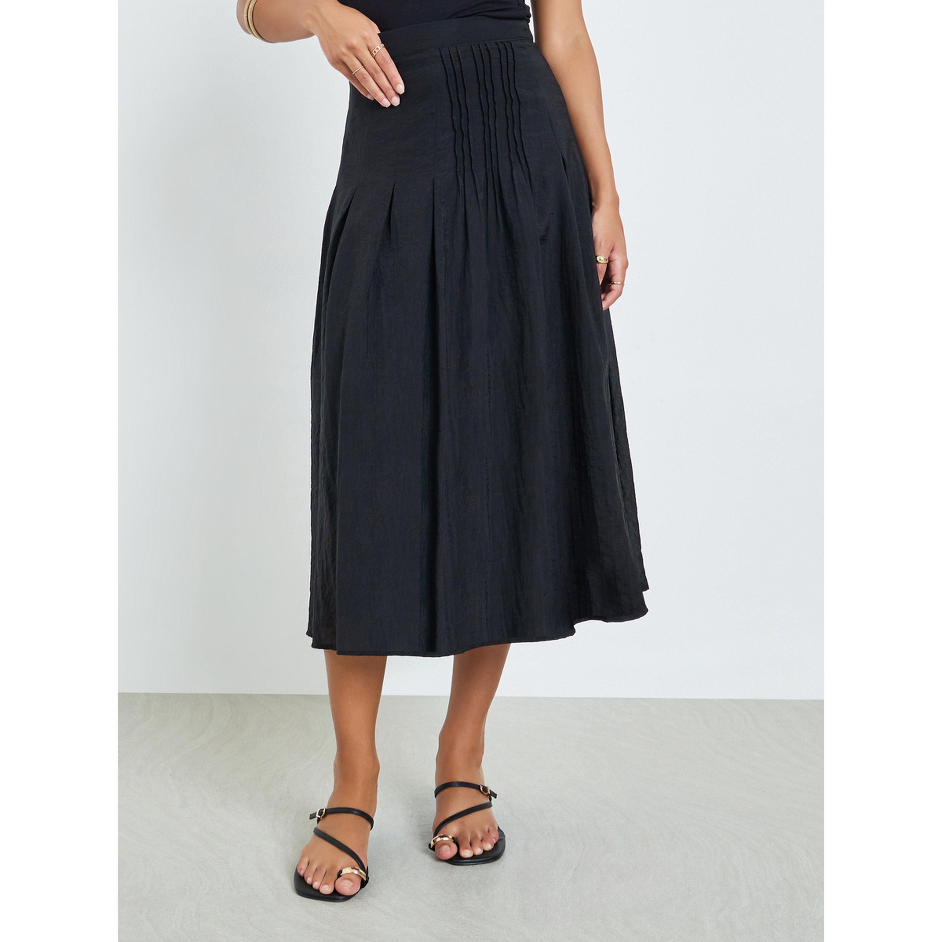 تنورة ميدي بحافة واسعة وتفاصيل طيات-women-clothing-bottoms-skirts-image-1