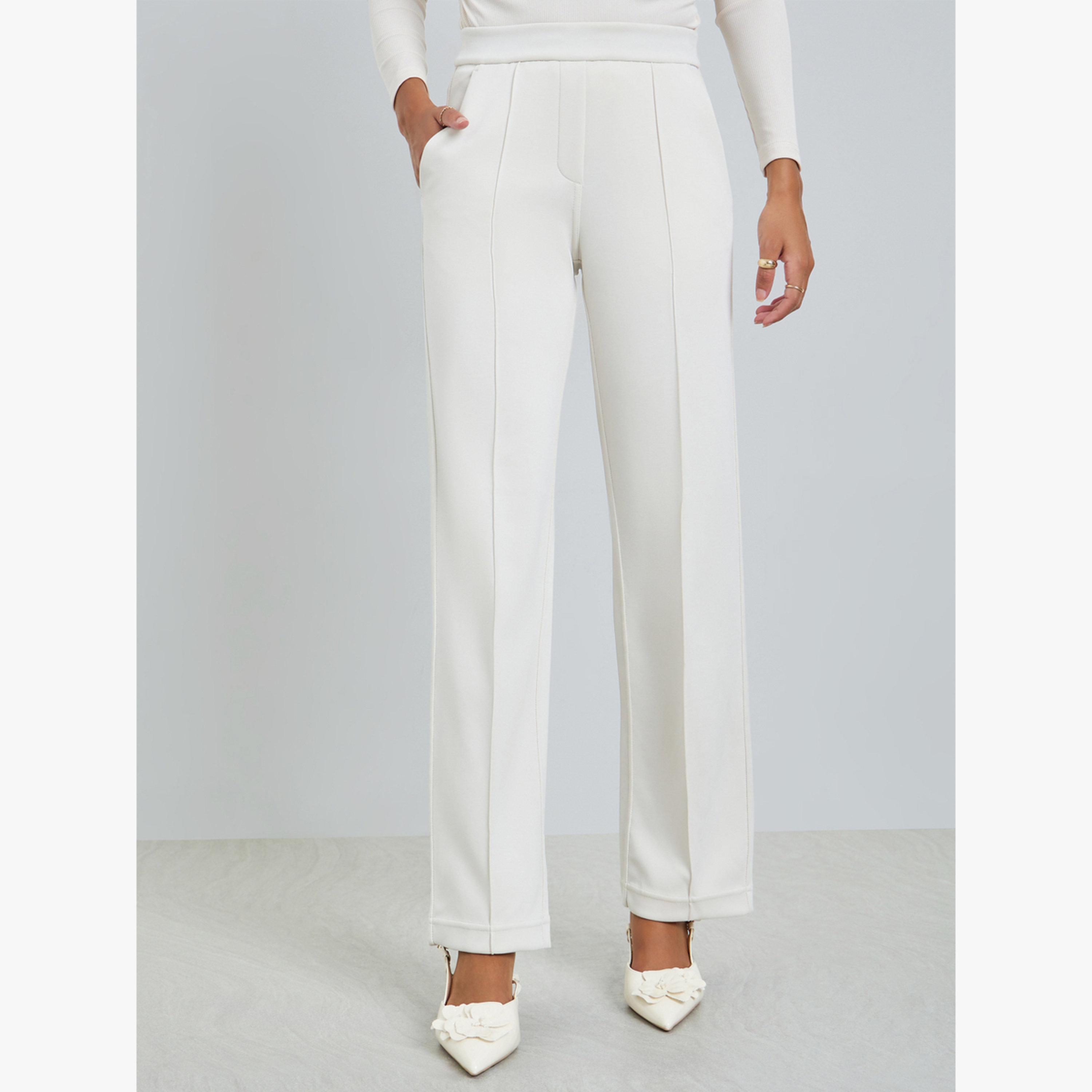 جوغر بأرجل واسعة من نسيج محبوك لون أوف وايت-women-clothing-bottoms-joggers-image-1