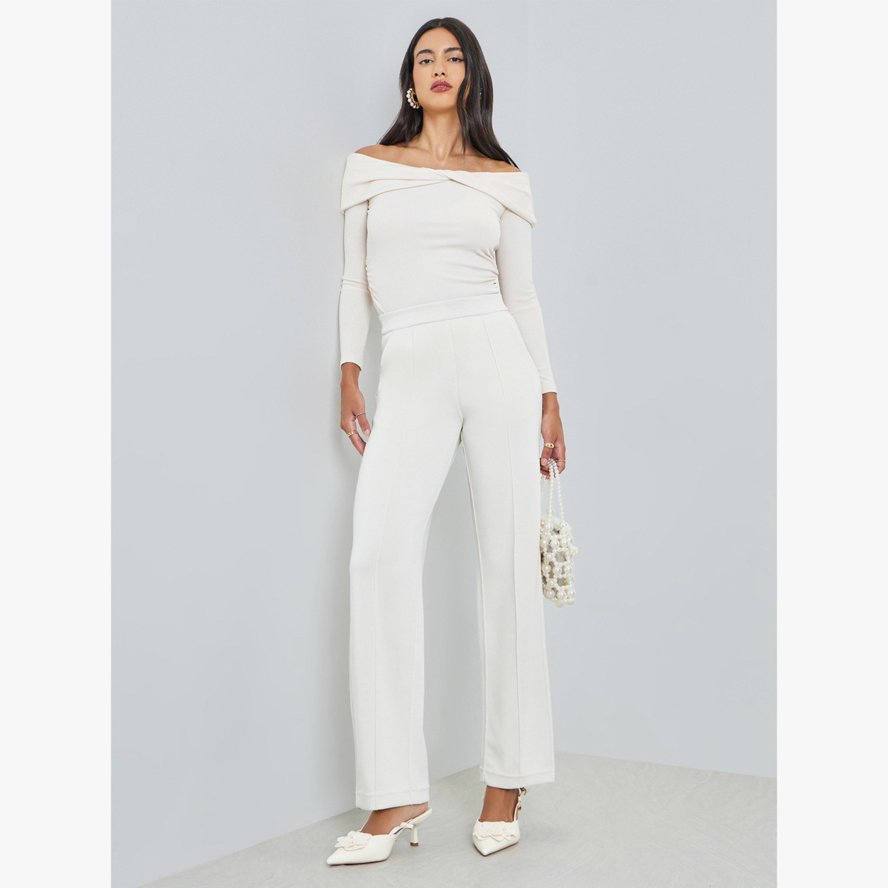 Styli Off-White Knit Wide Leg Joggers-women-clothing-bottoms-joggers-image-2