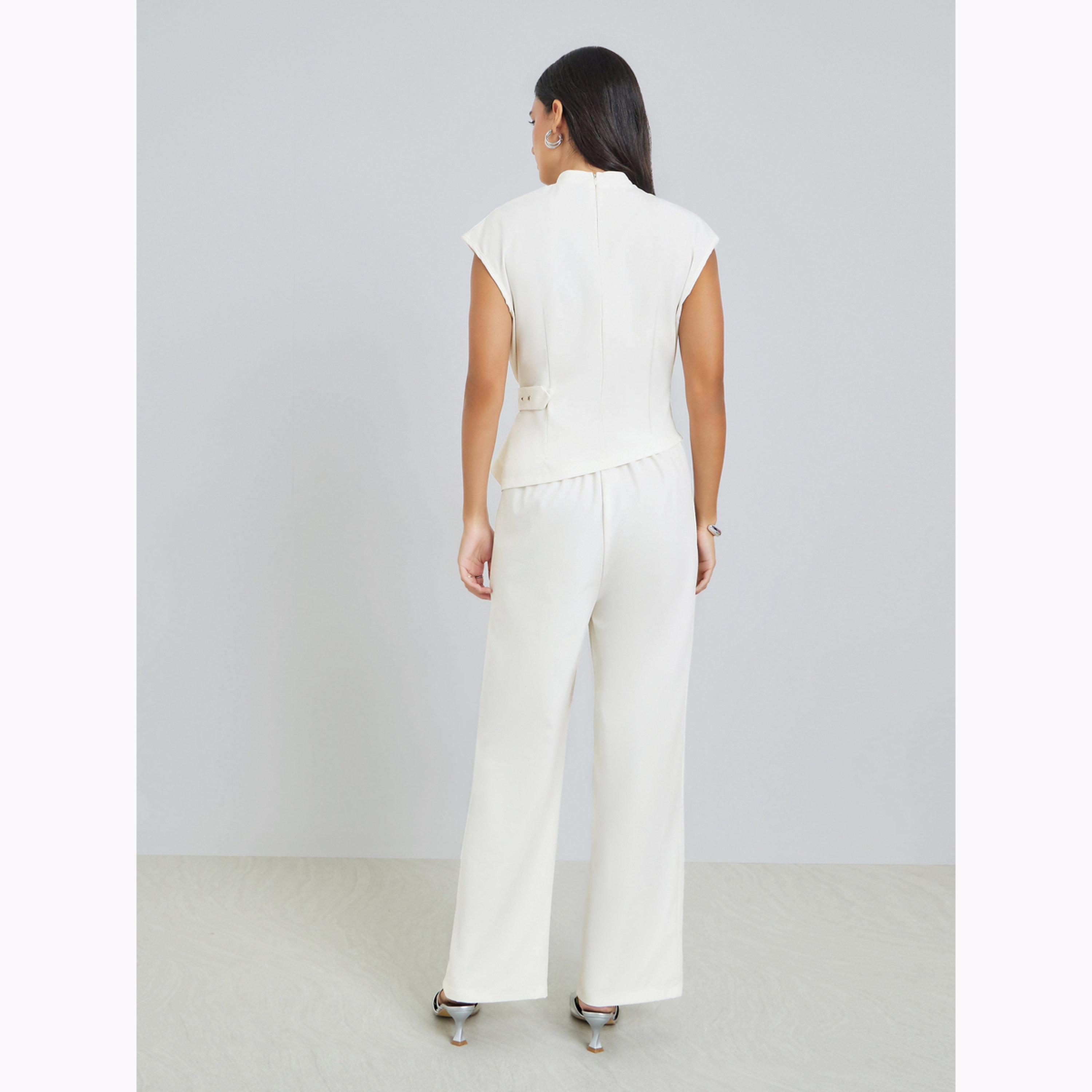 Styli Beige Asymmetric Hem Top and Wide Leg Pants Co-Ords-women-clothing-coordsets-image-3