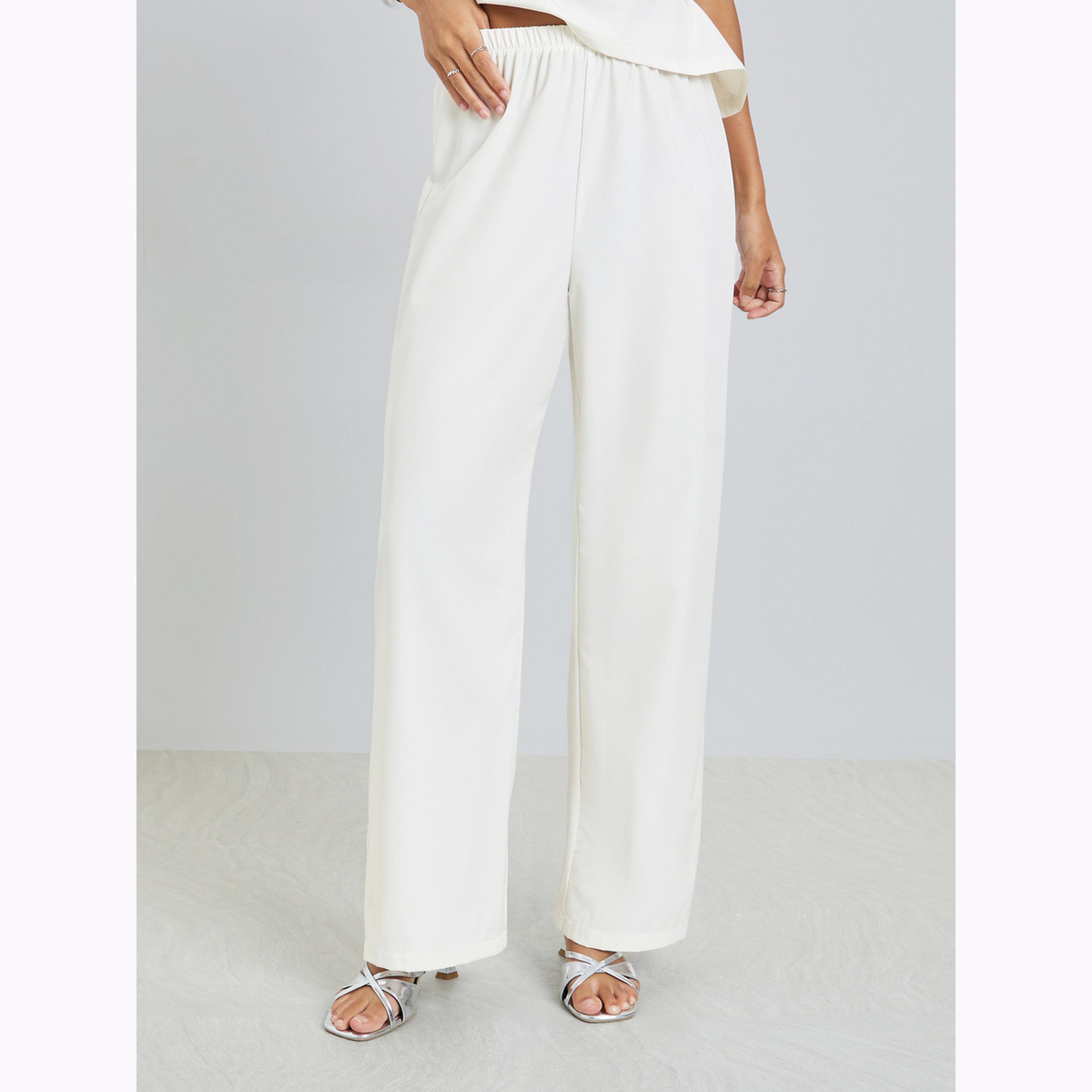 Styli Beige Asymmetric Hem Top and Wide Leg Pants Co-Ords-women-clothing-coordsets-image-4