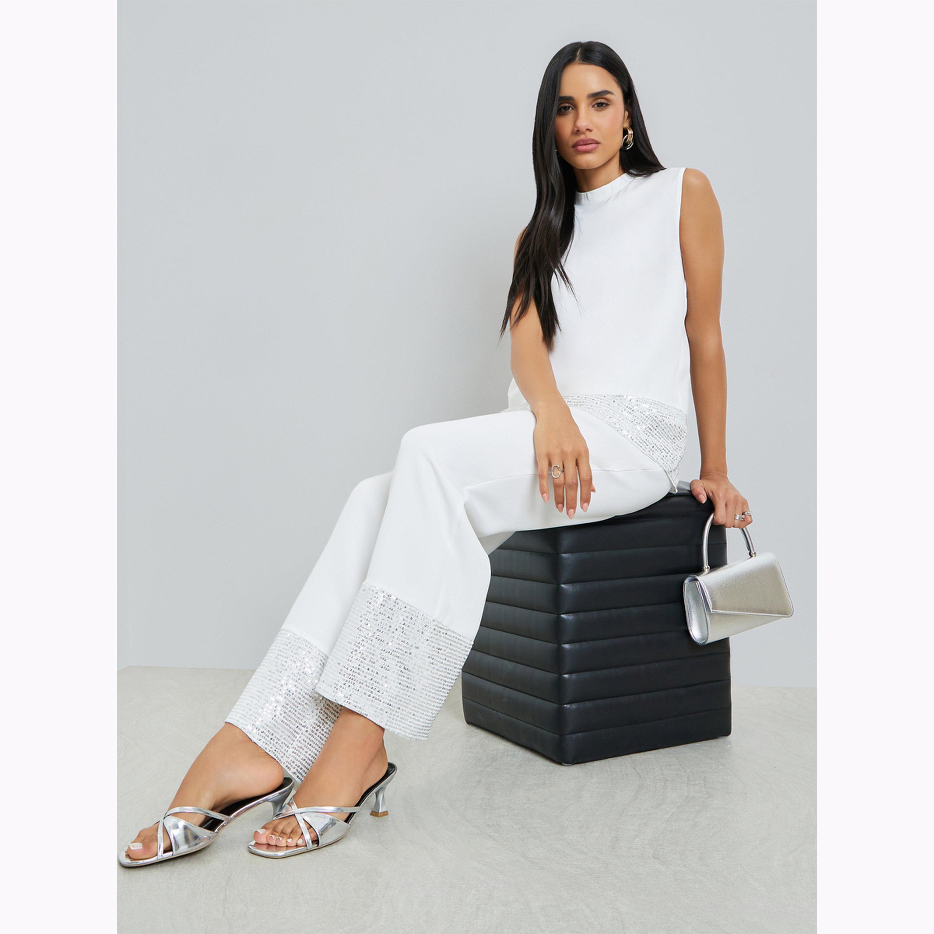 طقم منسق من بنطال بأرجل واسعة وبلوزة بلا أكمام بالترتر-women-clothing-coordsets-image-2