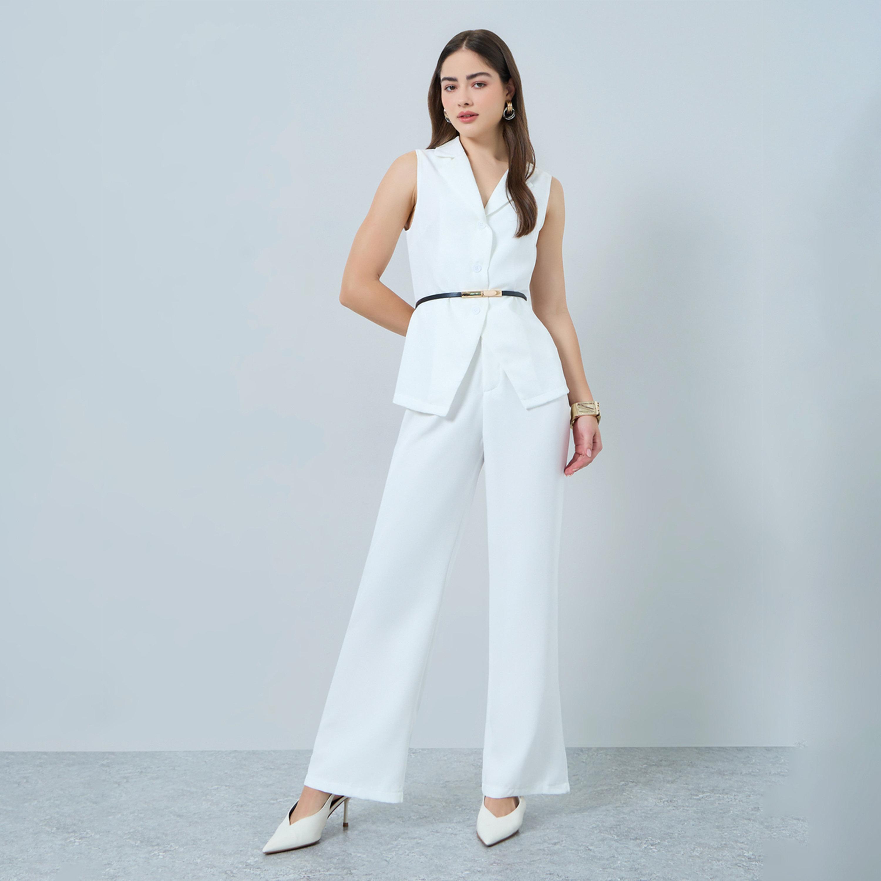 طقم منسق من بنطال بأرجل واسعة وفيست بحزام-women-clothing-coordsets-image-1