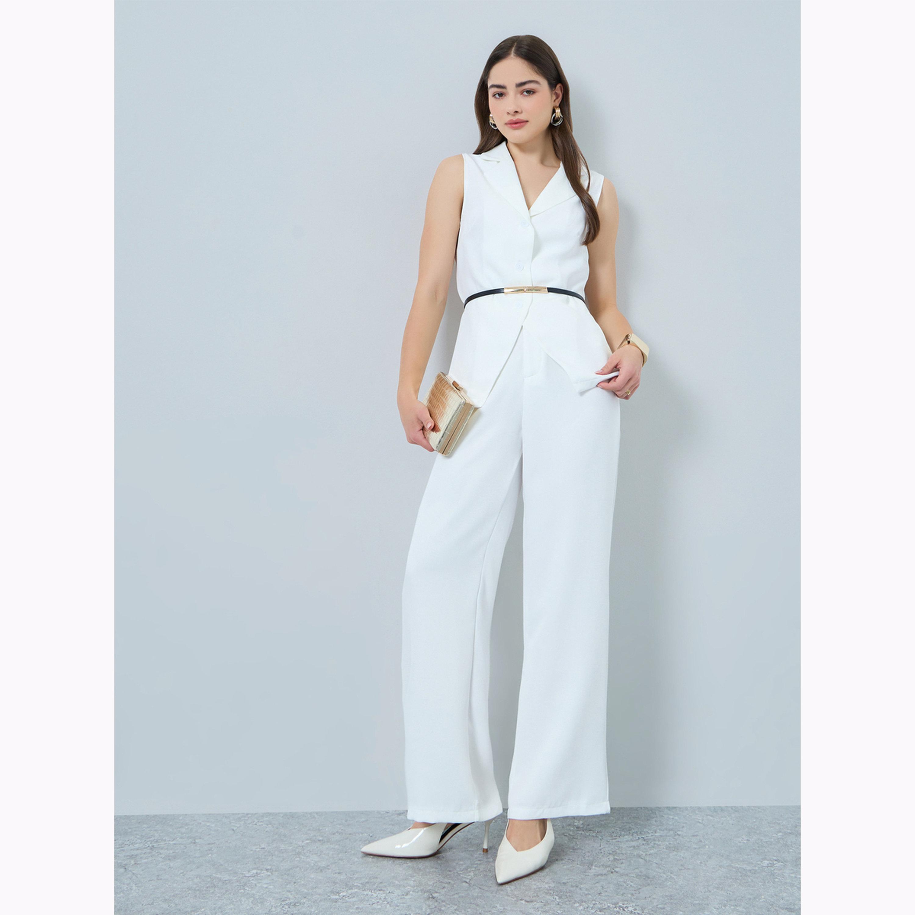 Styli White Belted Waistcoat Vest Top and Wide-leg Pants Co-Ords-women-clothing-coordsets-image-3