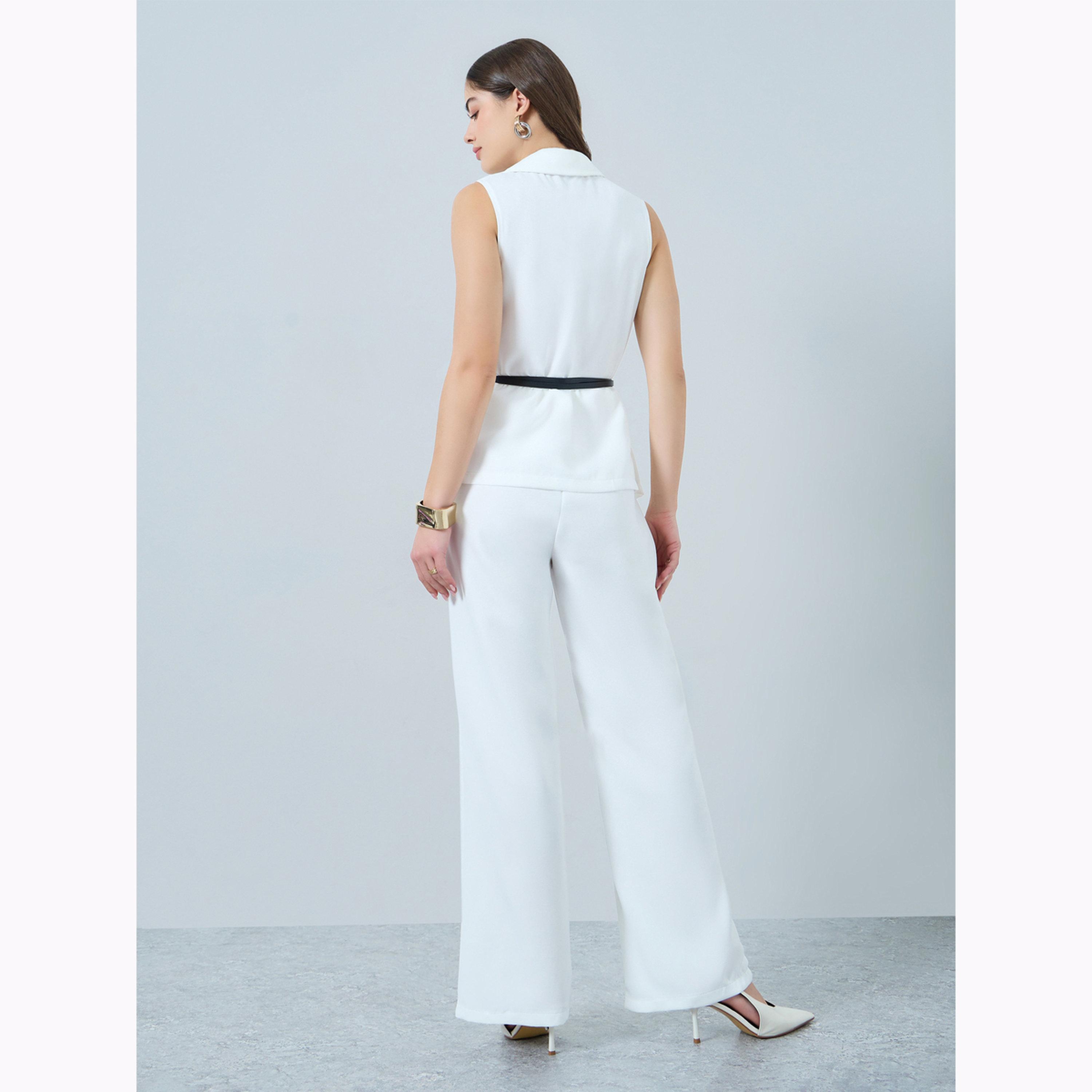 Styli White Belted Waistcoat Vest Top and Wide-leg Pants Co-Ords-women-clothing-coordsets-image-4