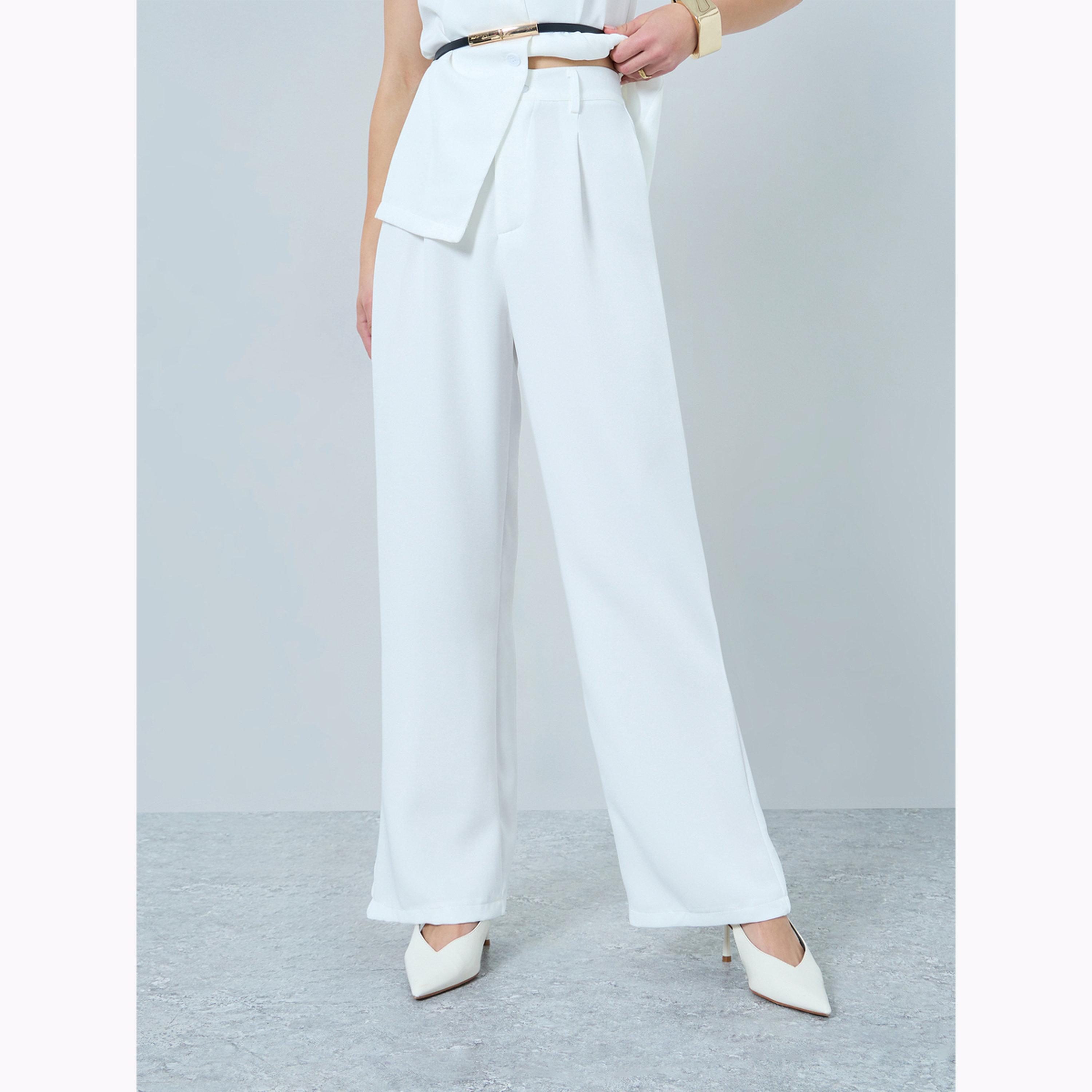 Styli White Belted Waistcoat Vest Top and Wide-leg Pants Co-Ords-women-clothing-coordsets-image-5