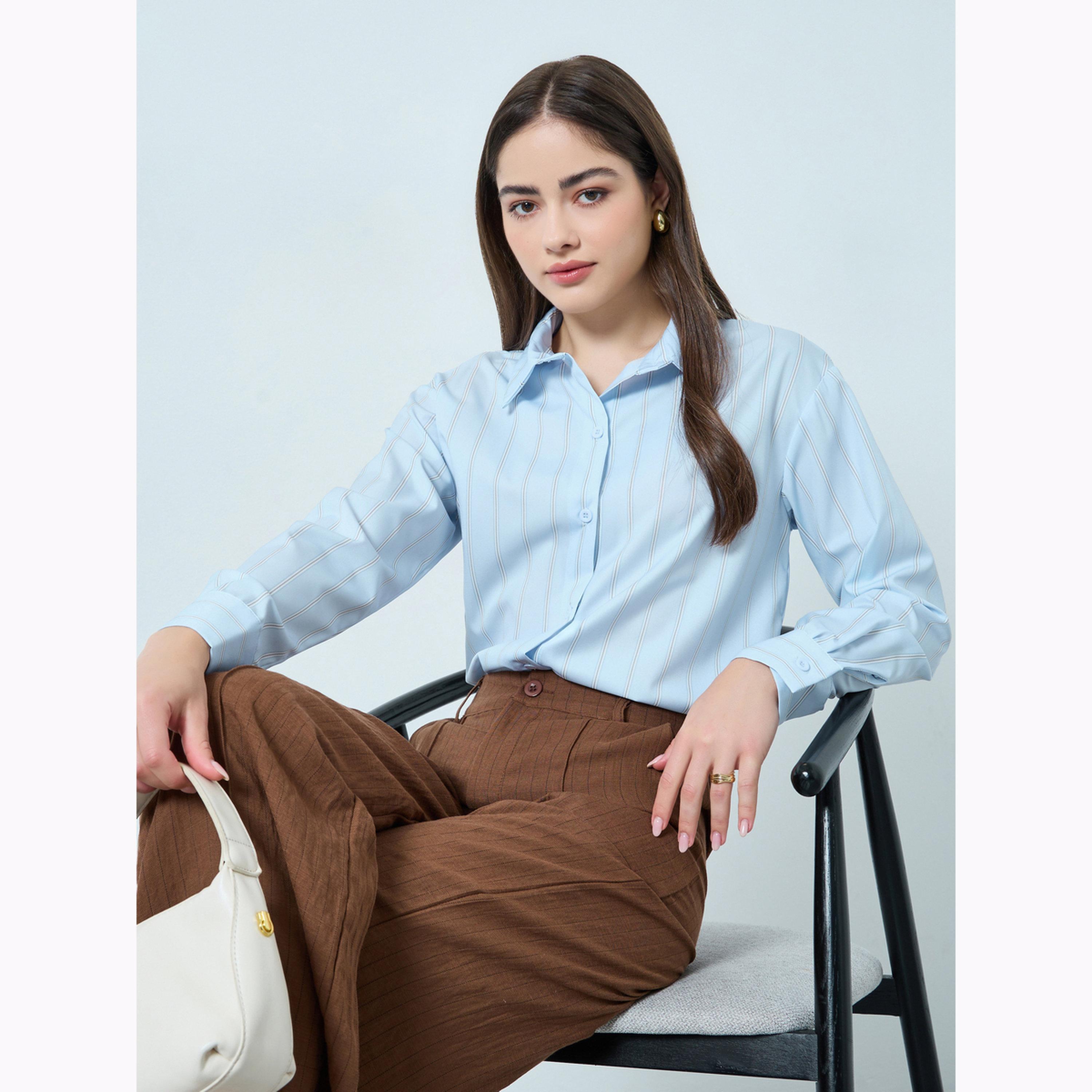 Styli Blue Striped Oversized Shirt-women-clothing-shirtsandblouses-shirts-image-3