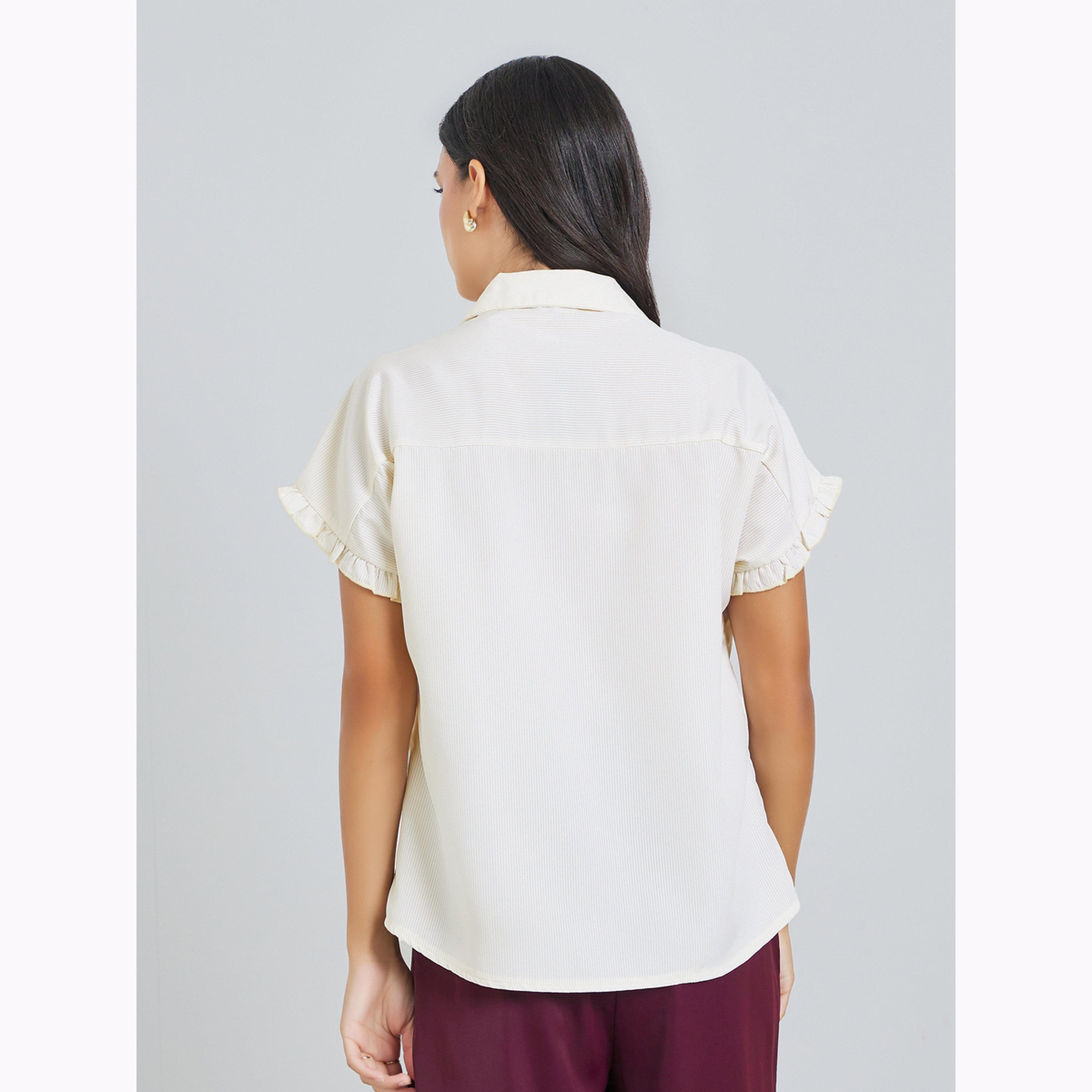 Styli Beige Striped Short Sleeve Shirt-women-clothing-shirtsandblouses-shirts-image-4