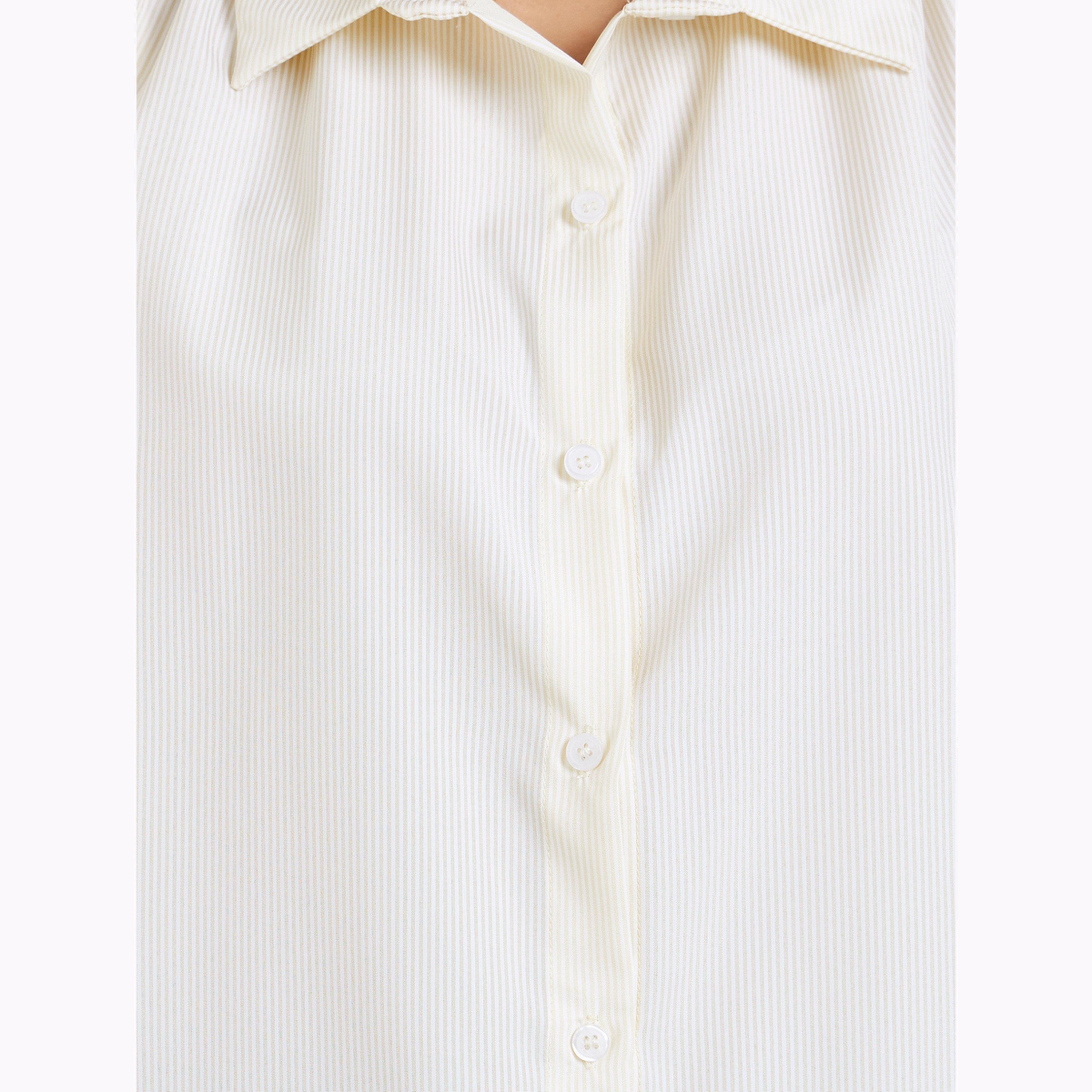 Styli Beige Striped Short Sleeve Shirt-women-clothing-shirtsandblouses-shirts-image-5