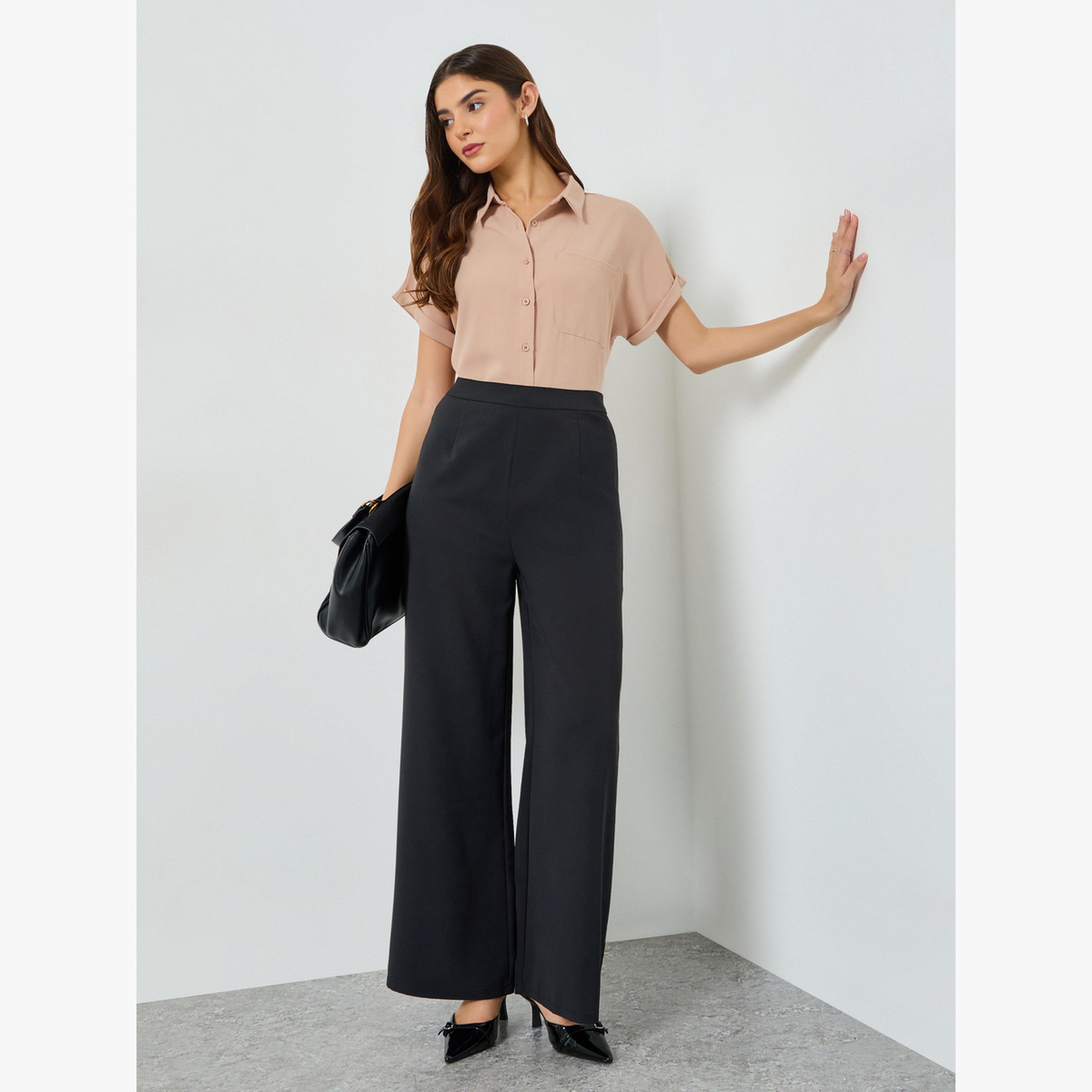 Take Two Beige Solid Short Extended Sleeves Shirt with Pocket-women-clothing-shirtsandblouses-shirts-image-2