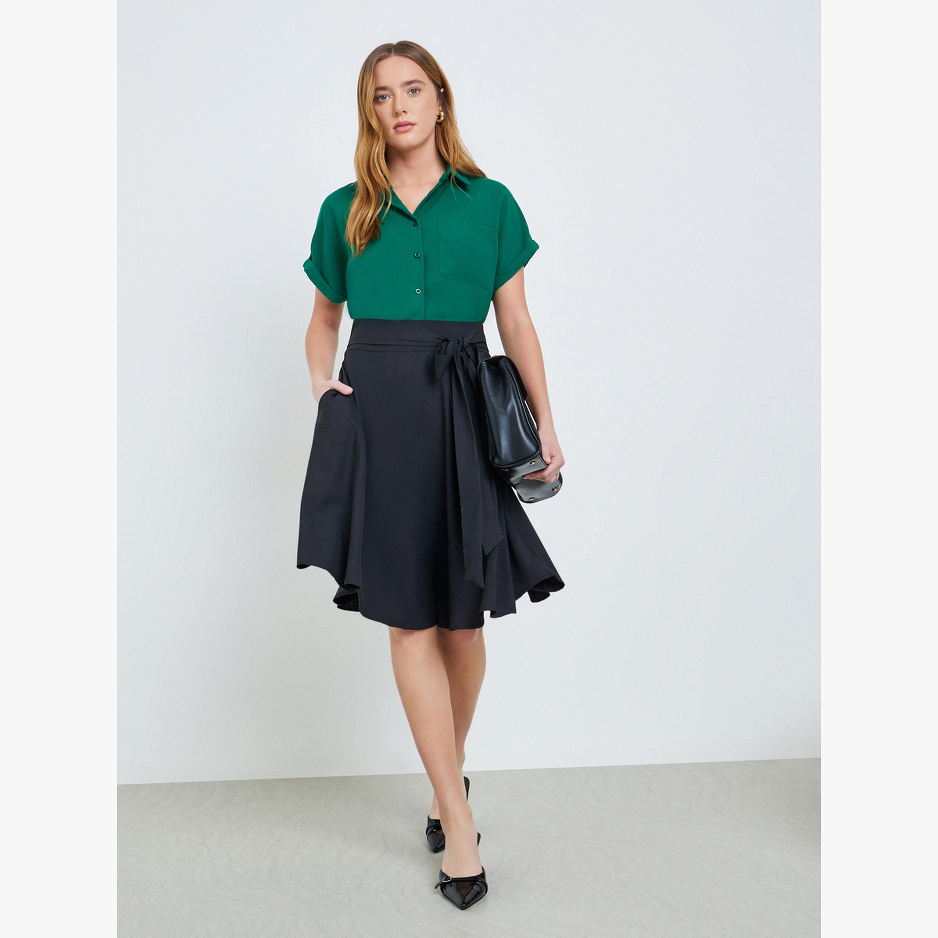 Take Two Green Solid Short Extended Sleeves Shirt with Pocket-women-clothing-shirtsandblouses-shirts-image-2