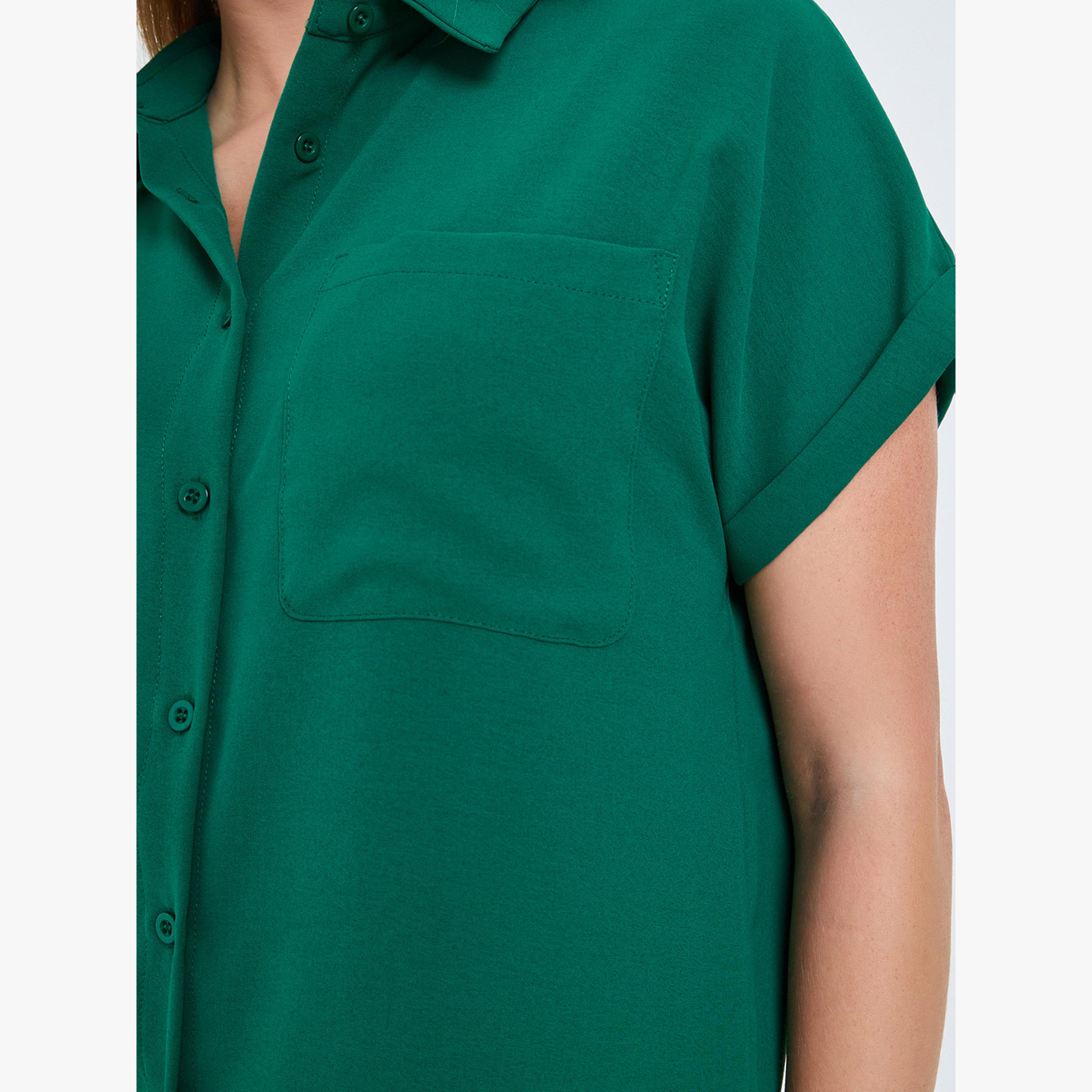 Take Two Green Solid Short Extended Sleeves Shirt with Pocket-women-clothing-shirtsandblouses-shirts-image-5