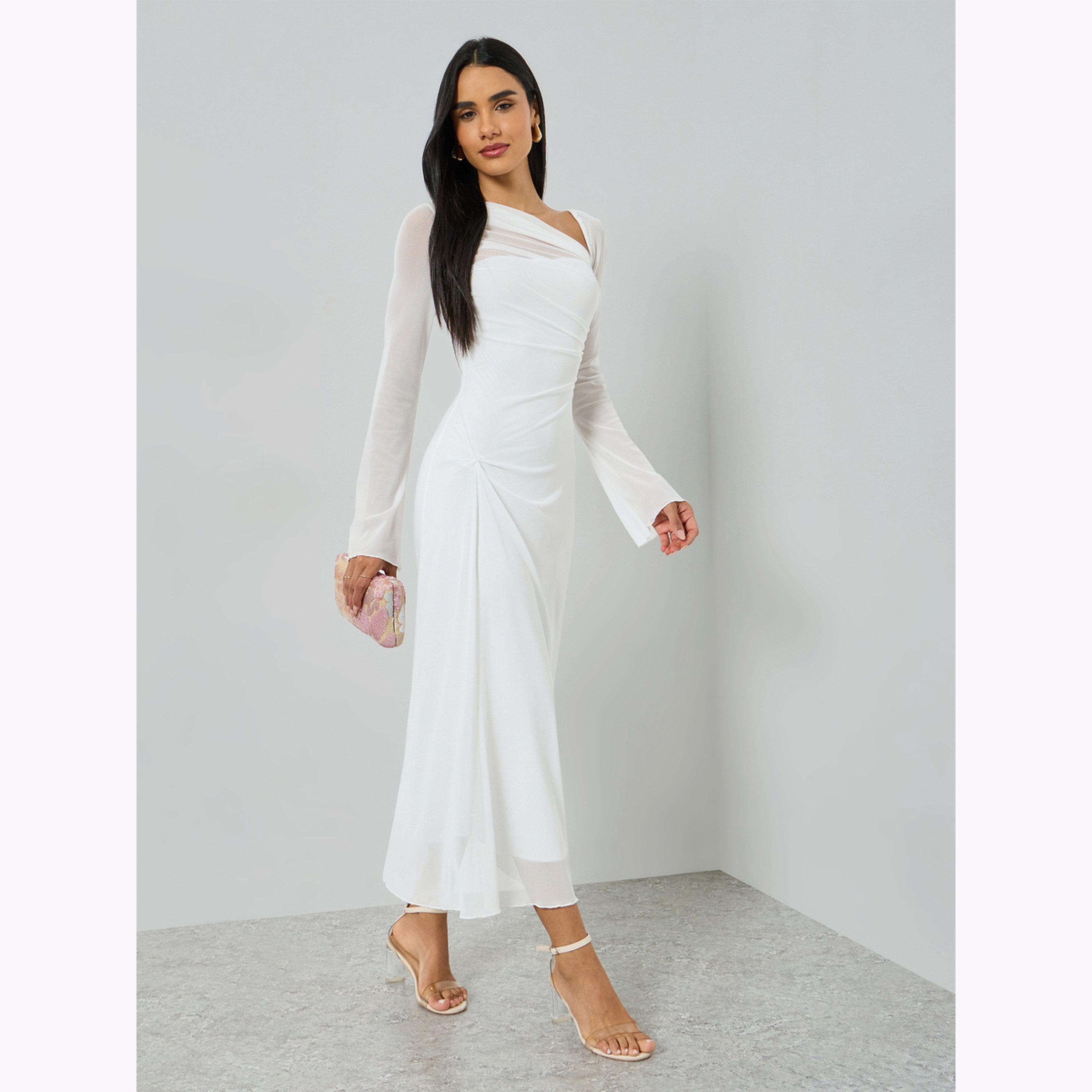 فستان طويل بأكمام طويلة وياقة غير متماثلة-women-clothing-dresses-image-3
