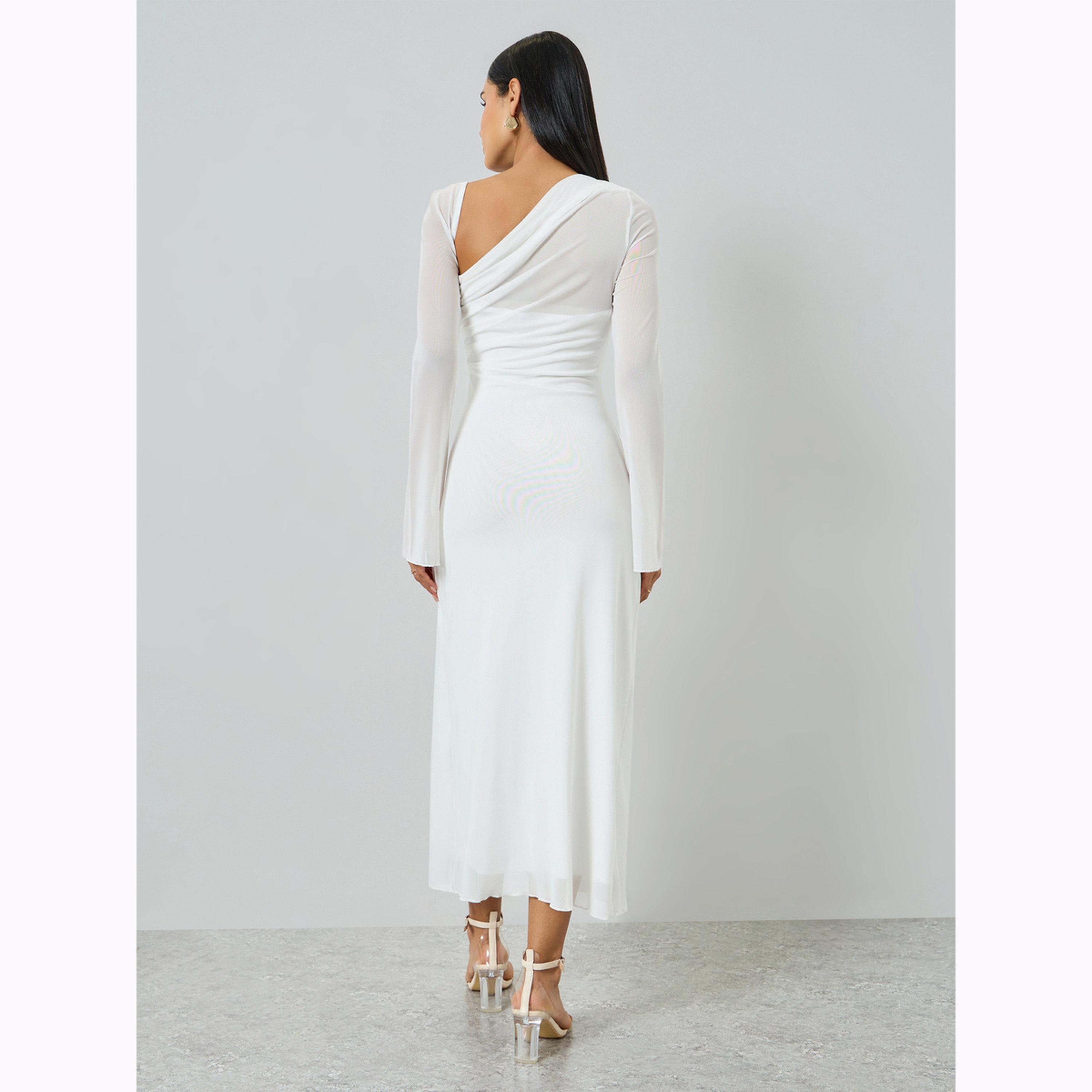 فستان طويل بأكمام طويلة وياقة غير متماثلة-women-clothing-dresses-image-4
