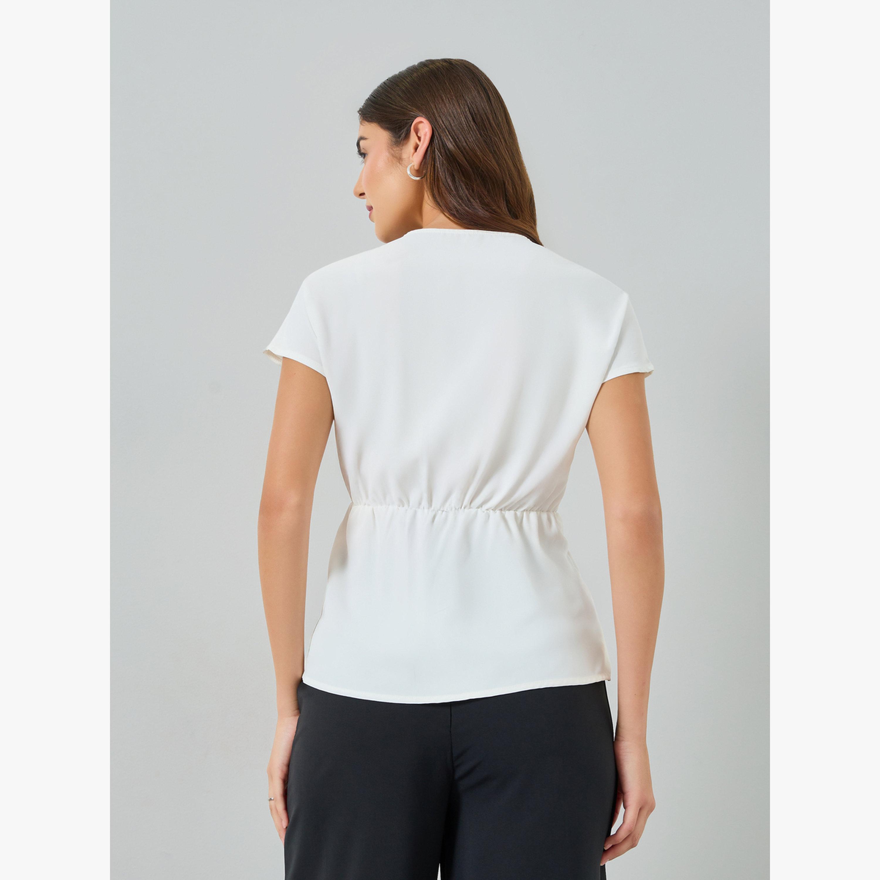 Take Two White Solid V Neck Top with Petal Hem-women-clothing-shirtsandblouses-blouses-image-3