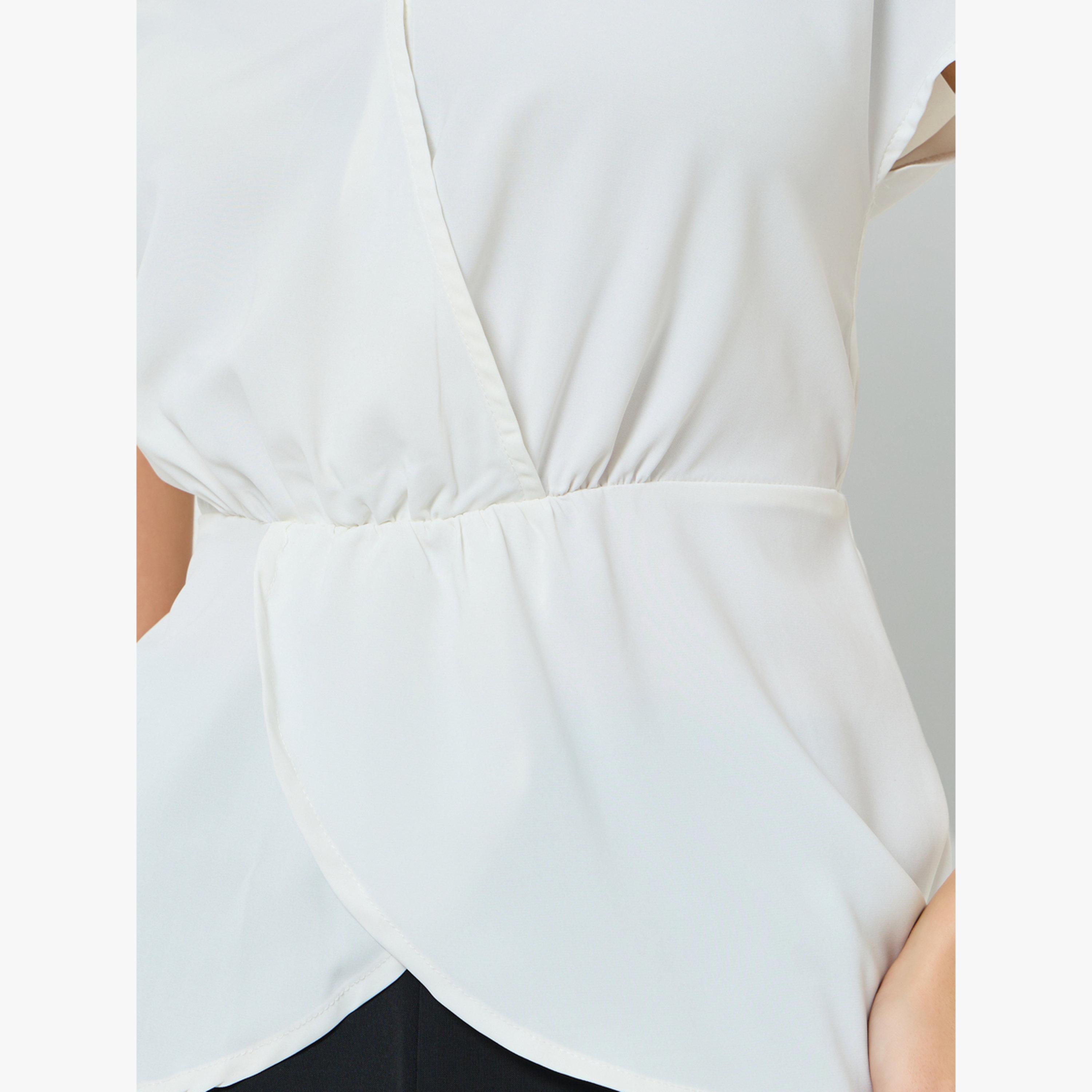 Take Two White Solid V Neck Top with Petal Hem-women-clothing-shirtsandblouses-blouses-image-4