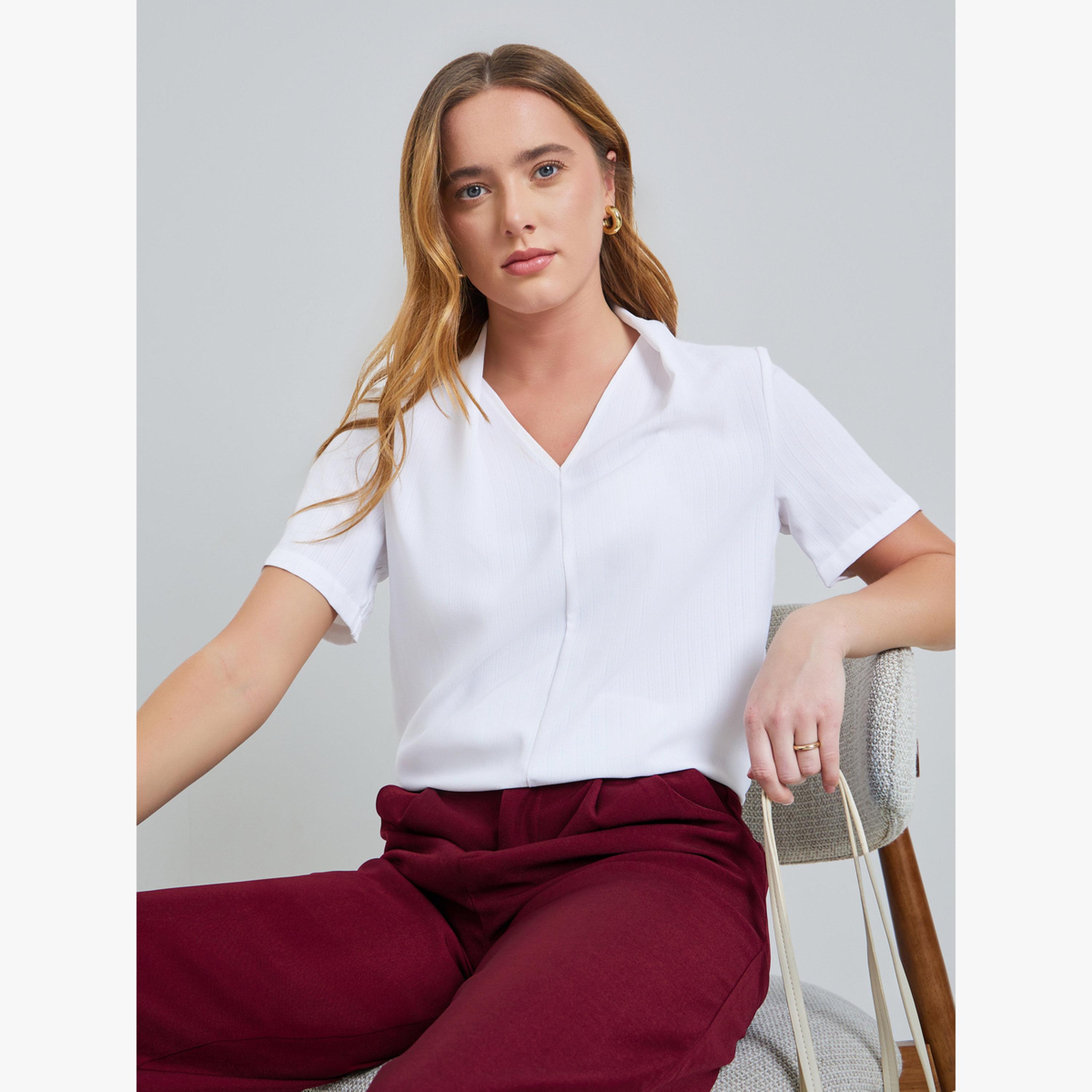 بلوزة سادة بأكمام قصيرة-women-clothing-shirtsandblouses-blouses-image-3