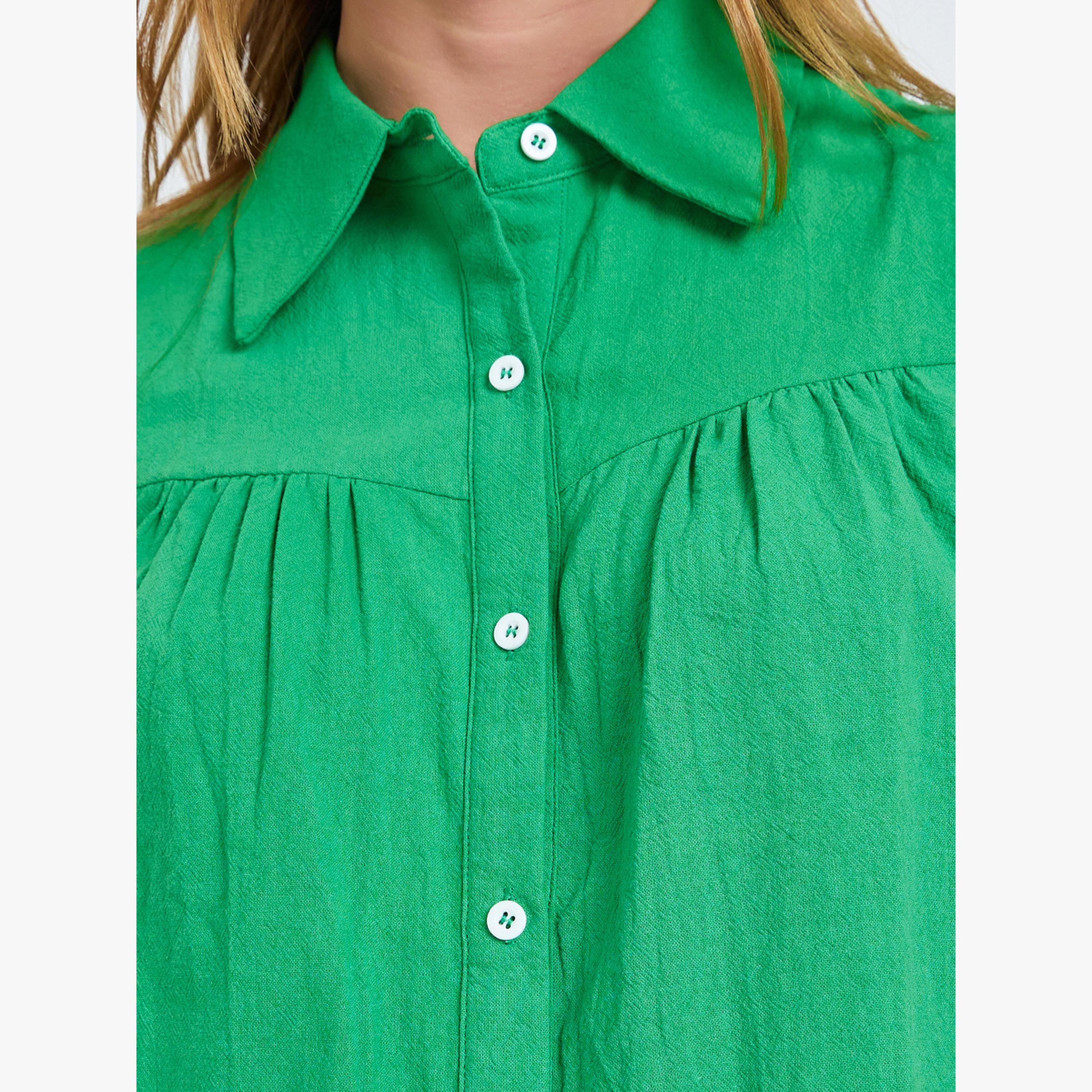 Take Two Green Solid Polo Neck Buttoned Top-women-clothing-shirtsandblouses-blouses-image-4