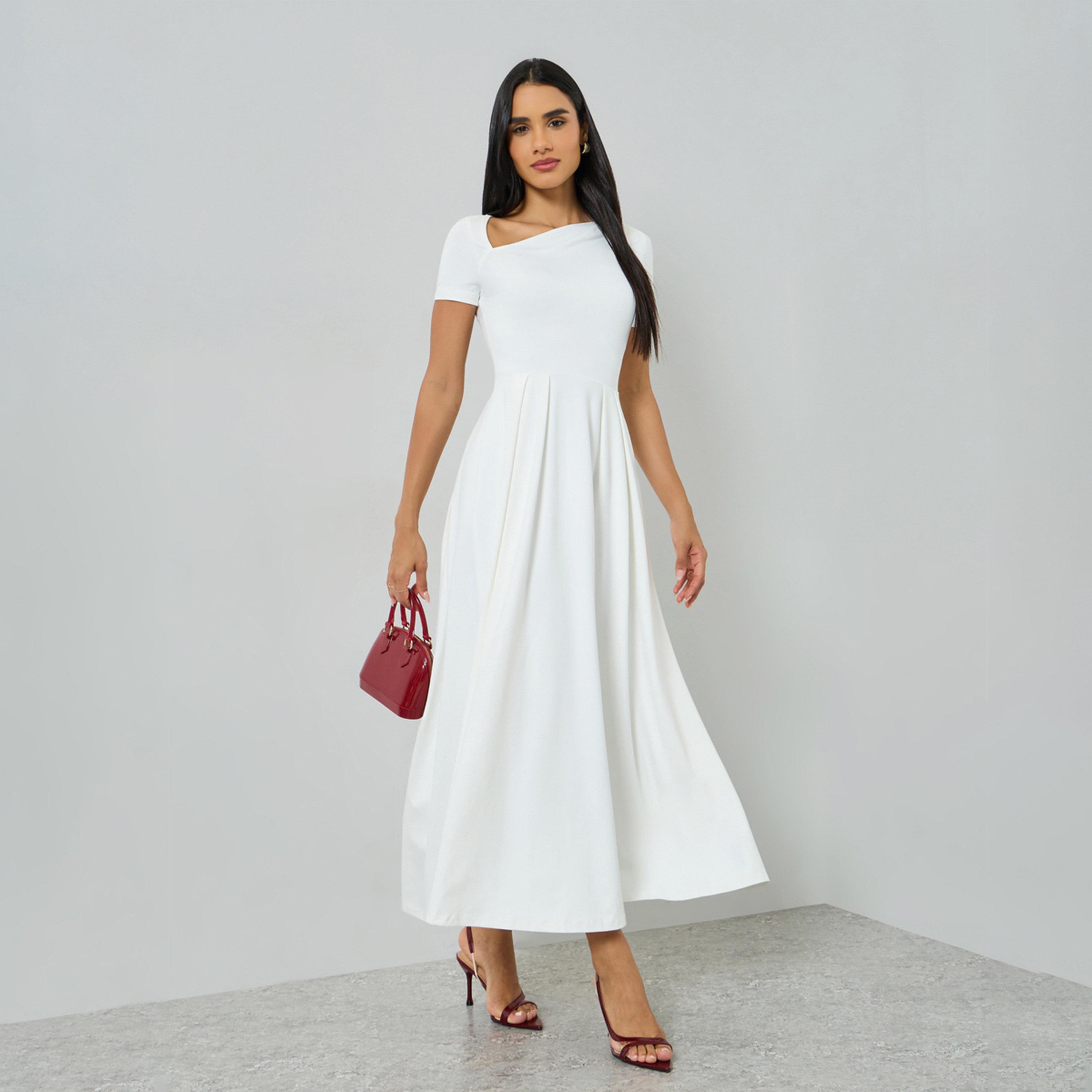 Take Two White Asymmetric Neck Short Sleeve Maxi Dress-women-clothing-dresses-image-1