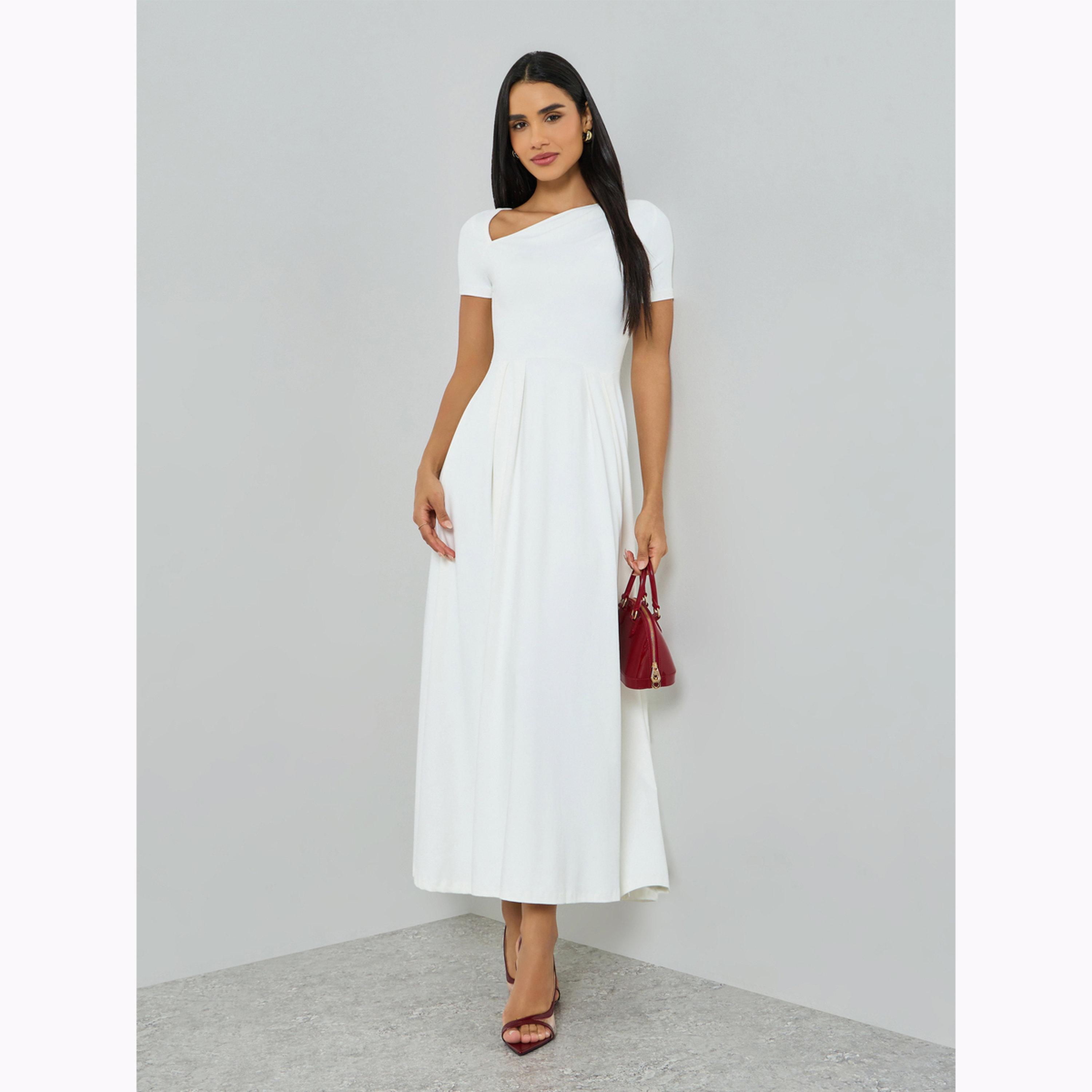 Take Two White Asymmetric Neck Short Sleeve Maxi Dress-women-clothing-dresses-image-3
