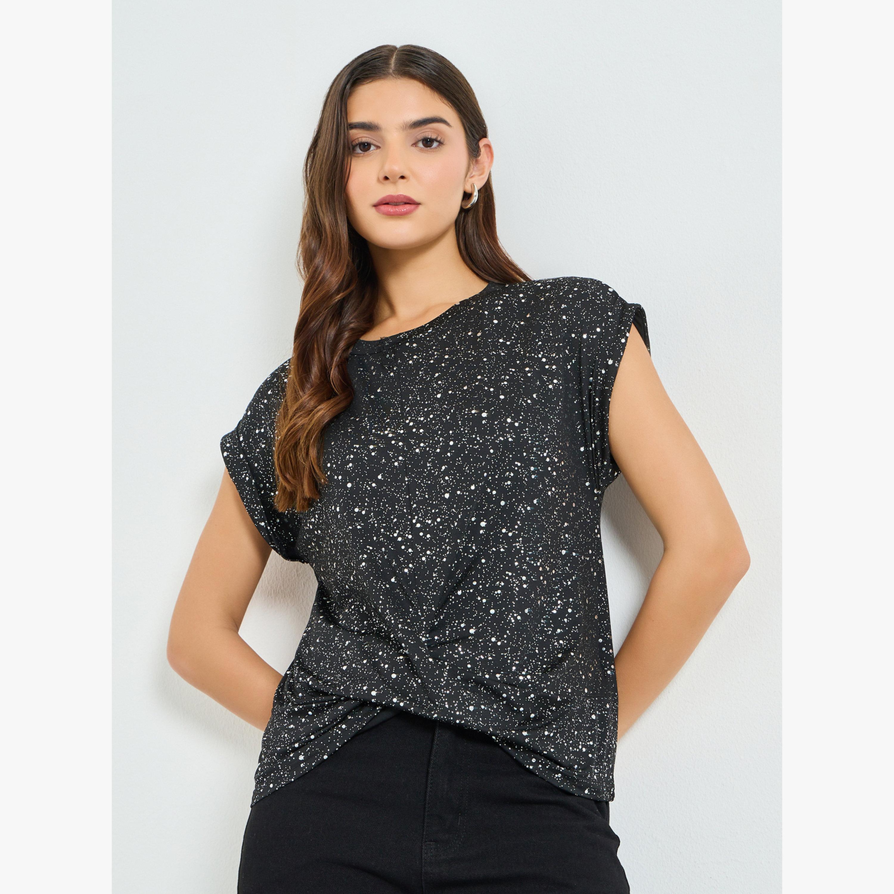 بلوزة مزينة بأكمام قصيرة جدا-women-clothing-shirtsandblouses-blouses-image-1
