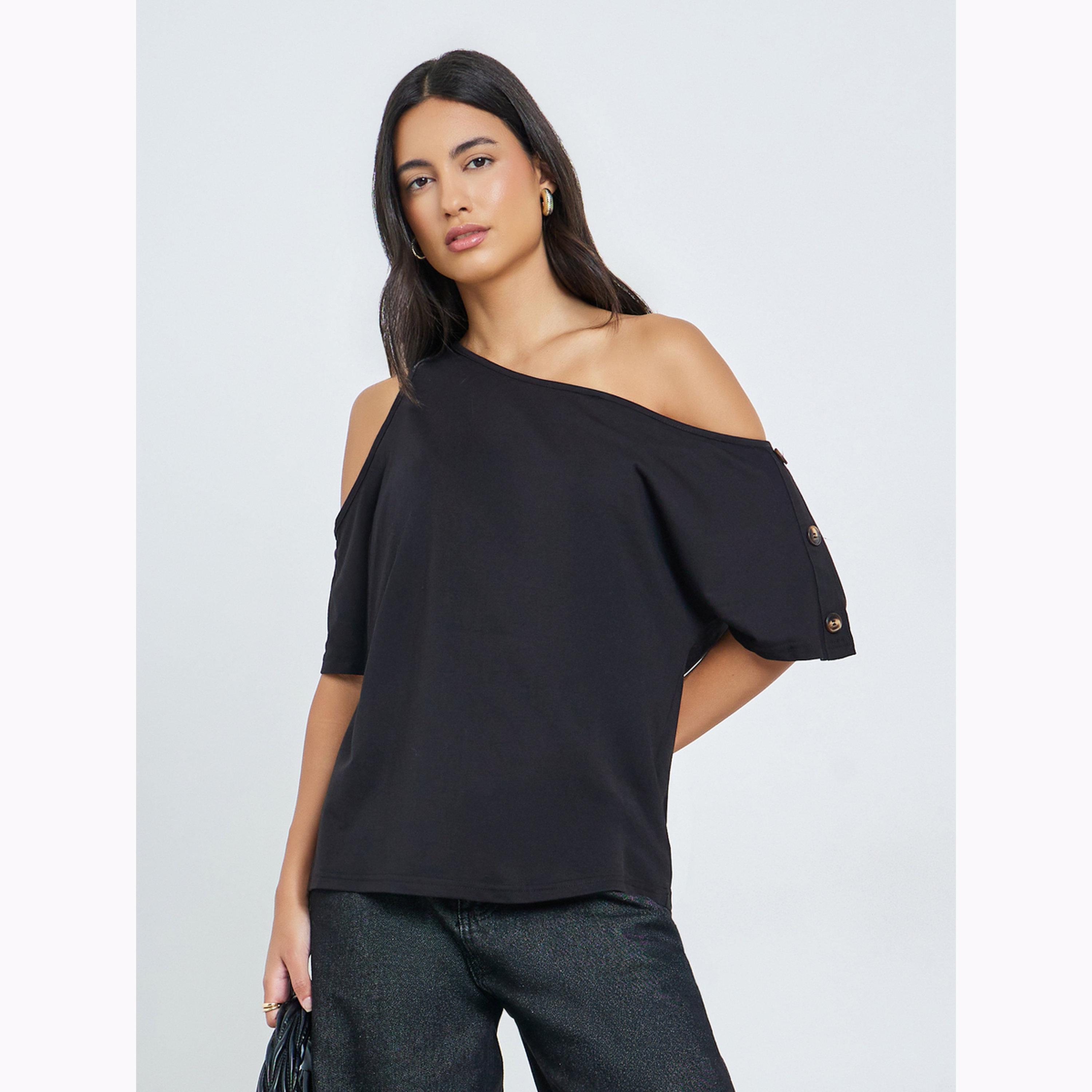 Take Two Black One Shoulder Short Sleeve Top-women-clothing-shirtsandblouses-blouses-image-1