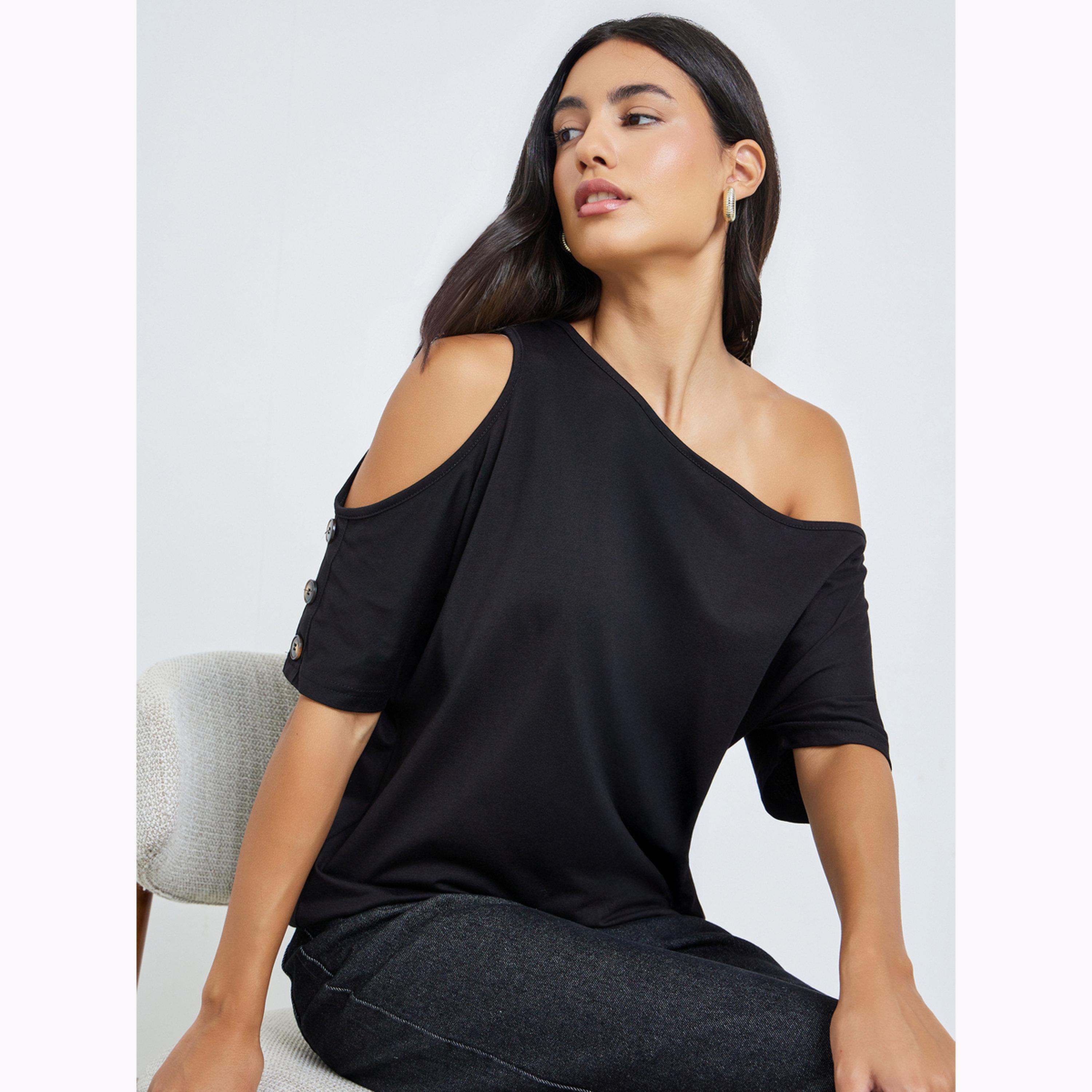 Take Two Black One Shoulder Short Sleeve Top-women-clothing-shirtsandblouses-blouses-image-3