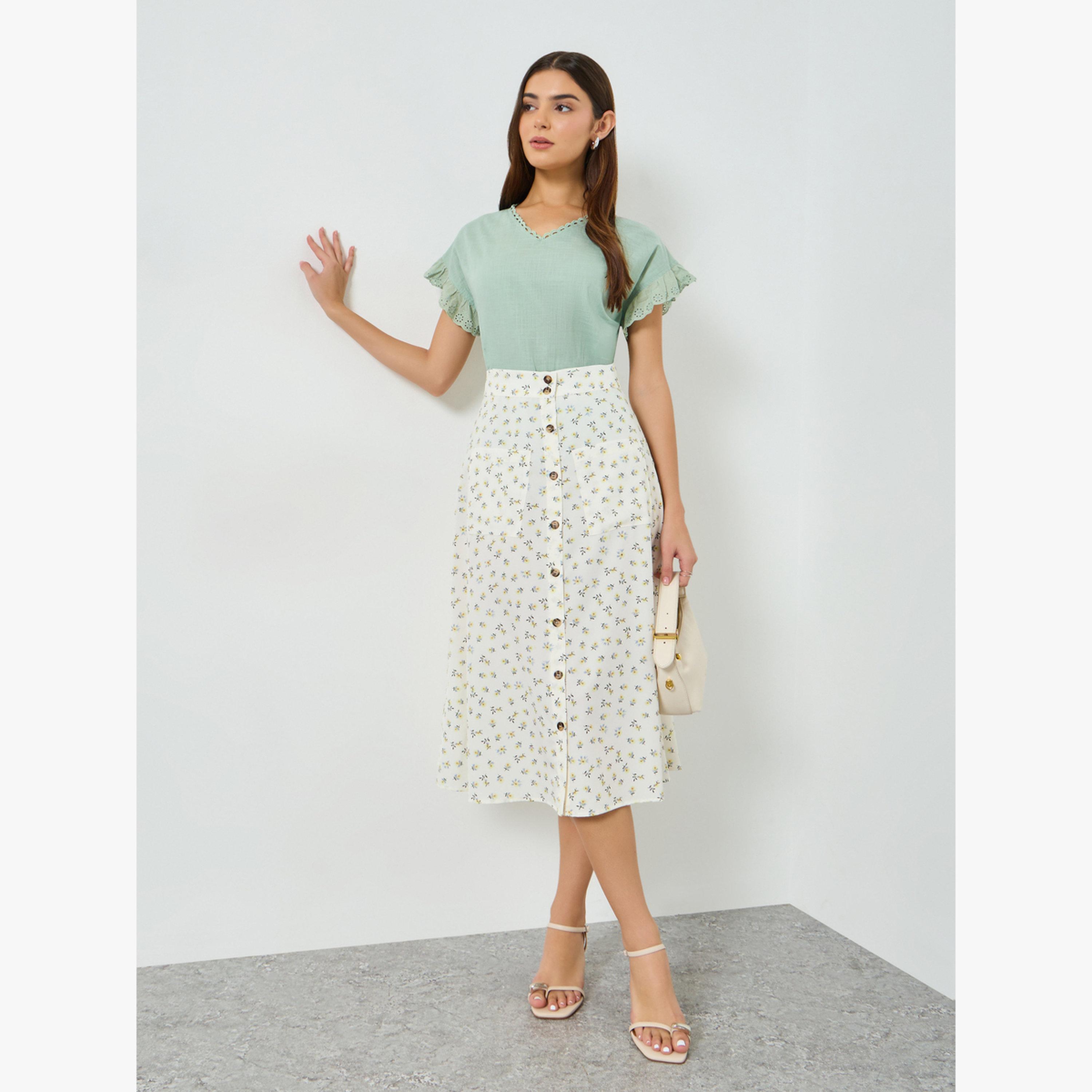 Take Two Green Solid Cotton Frill Sleeve Top-women-clothing-shirtsandblouses-blouses-image-2