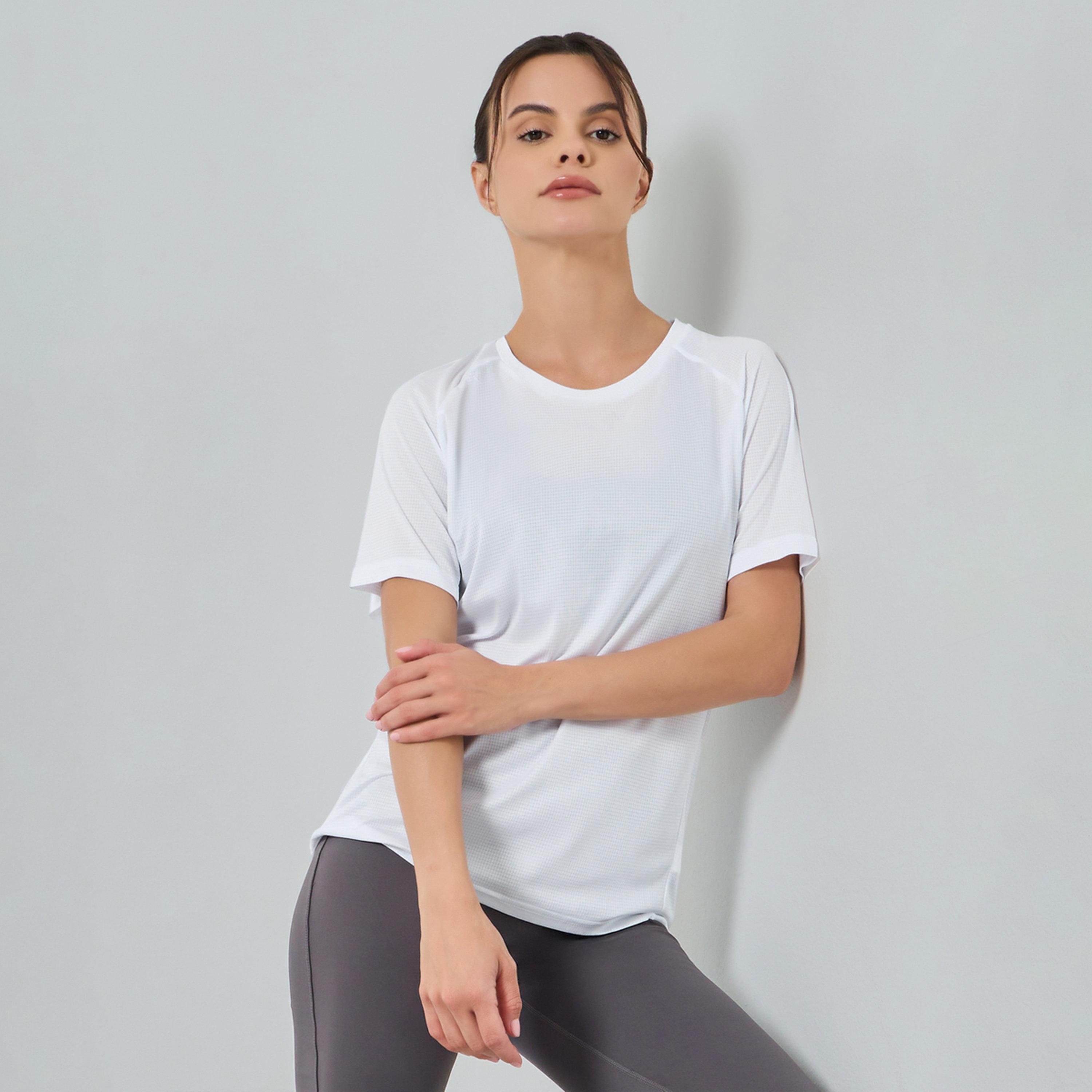 Styli White Textured Panelled Short Sleeves Top-women-clothing-tshirts-image-1
