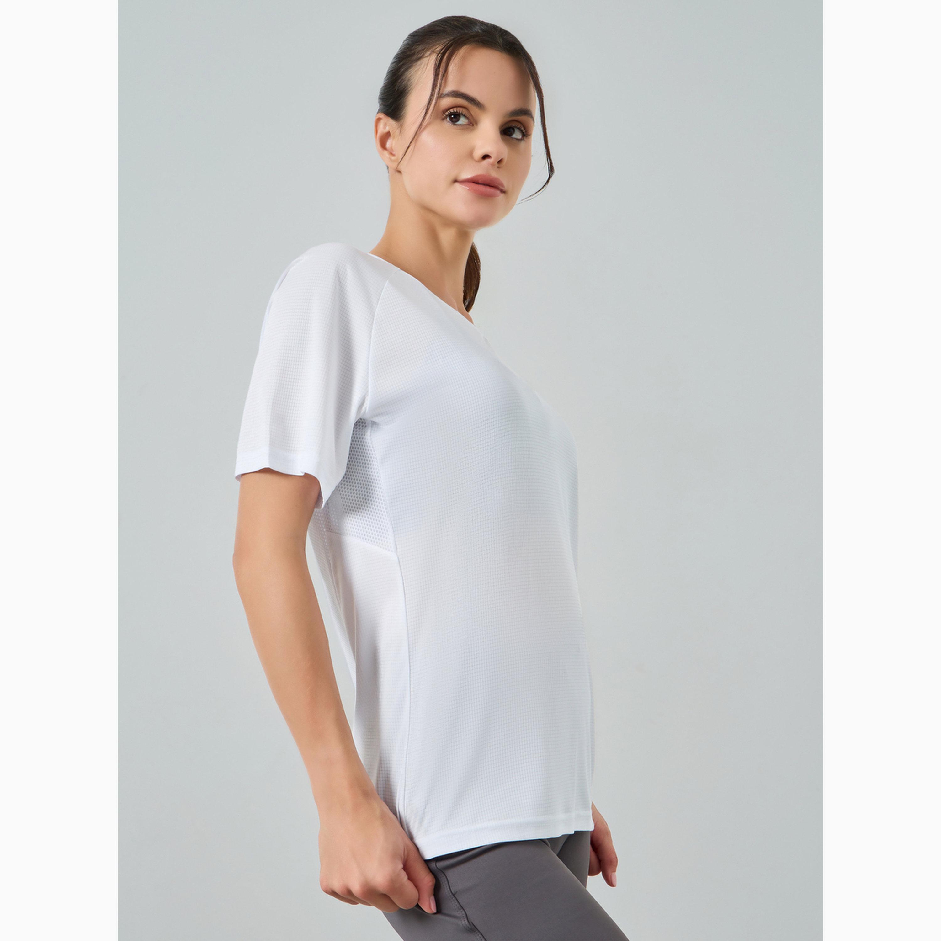 Styli White Textured Panelled Short Sleeves Top-women-clothing-tshirts-image-3