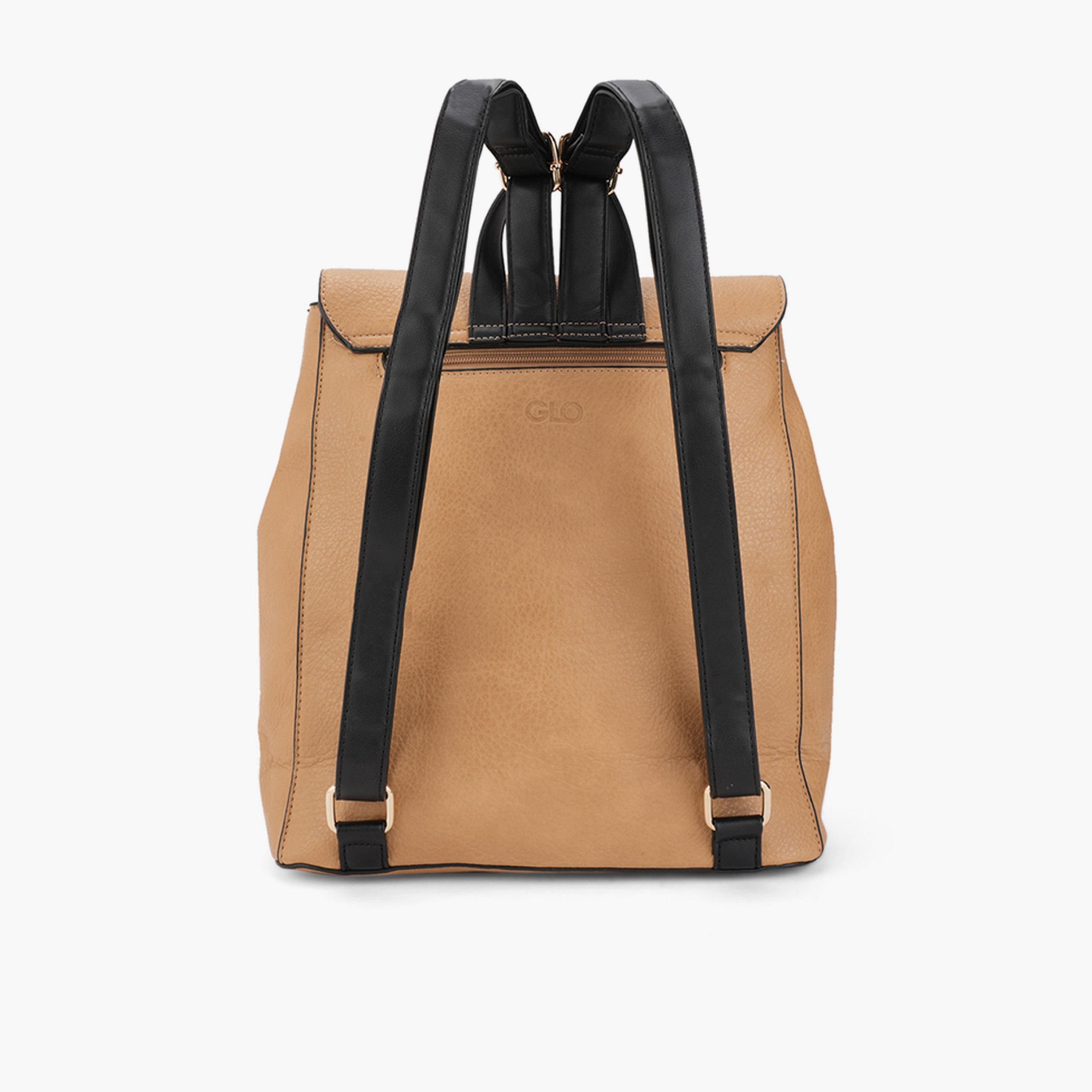 Globus X Styli Tan Textured Metal Detail Backpack-women-bagsandwallets-backpacks-image-3