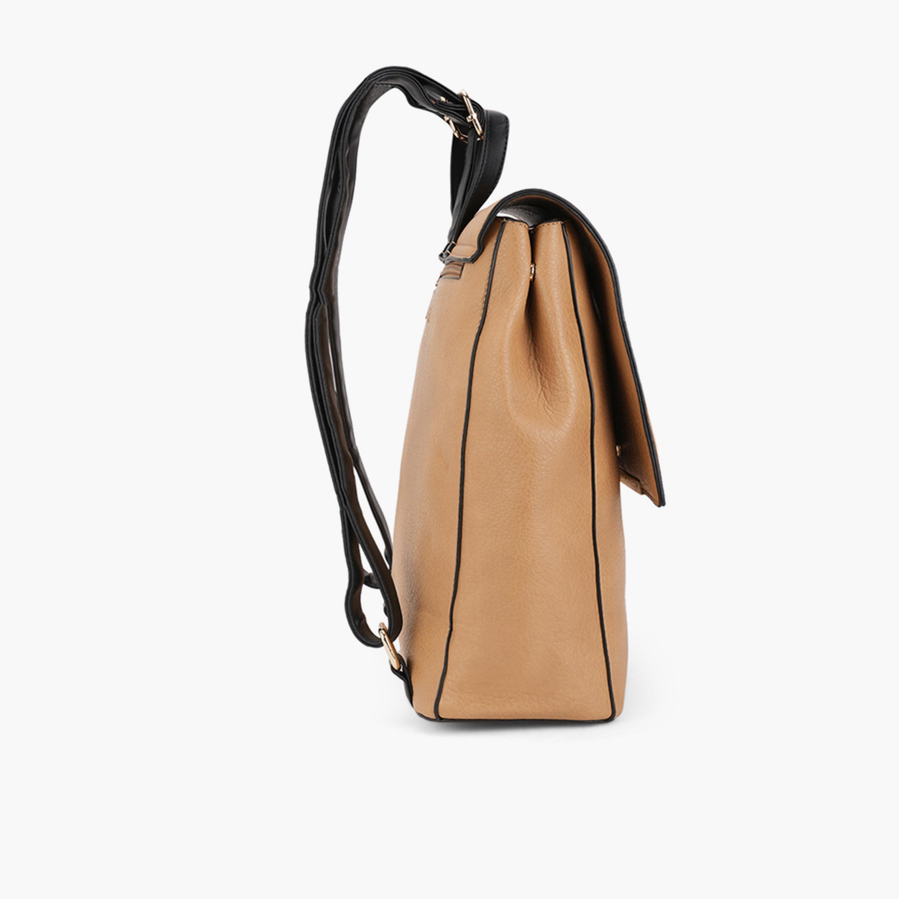 Globus X Styli Tan Textured Metal Detail Backpack-women-bagsandwallets-backpacks-image-4