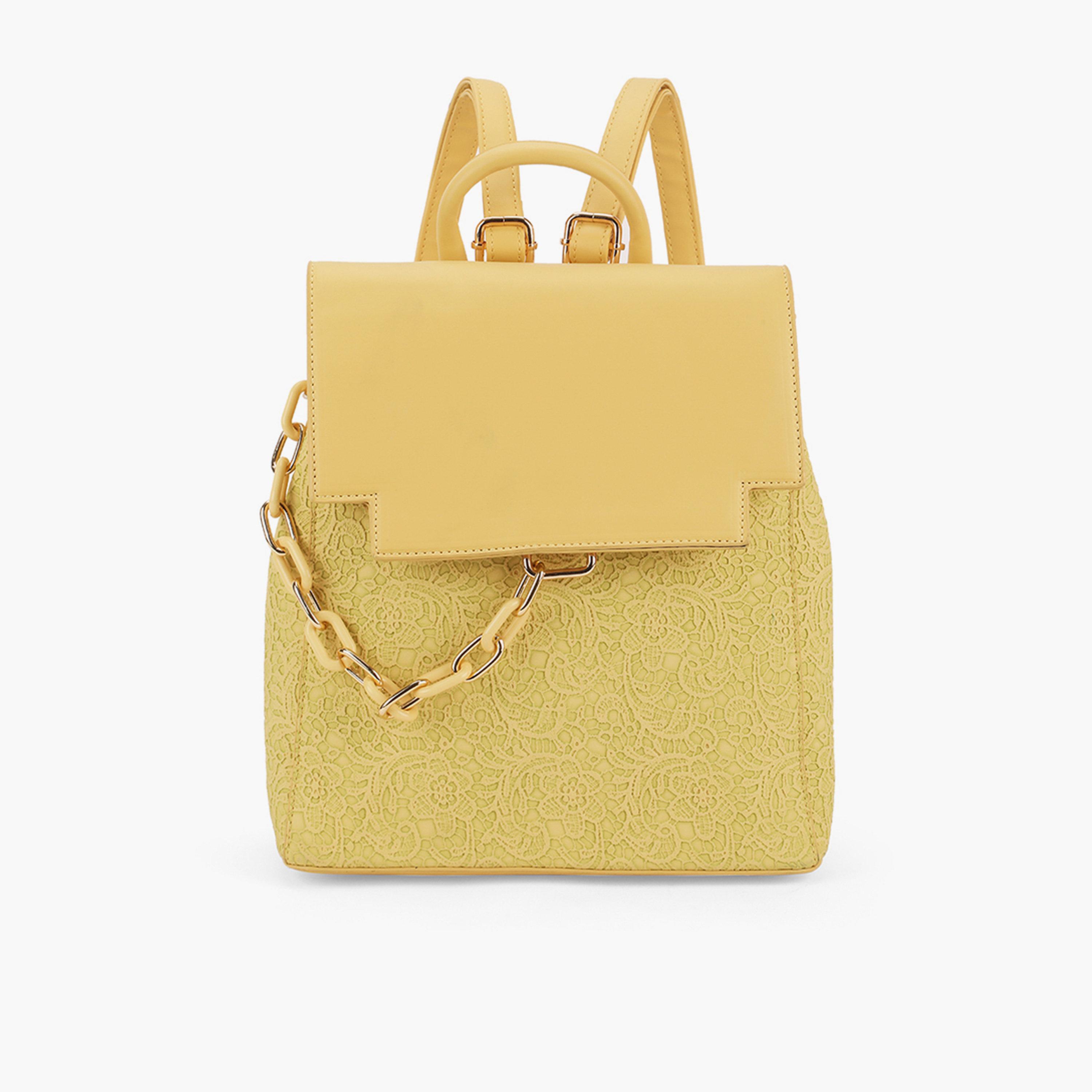 Globus X Styli Yellow Floral Lace and Chain Detail Backpack-women-bagsandwallets-backpacks-image-1