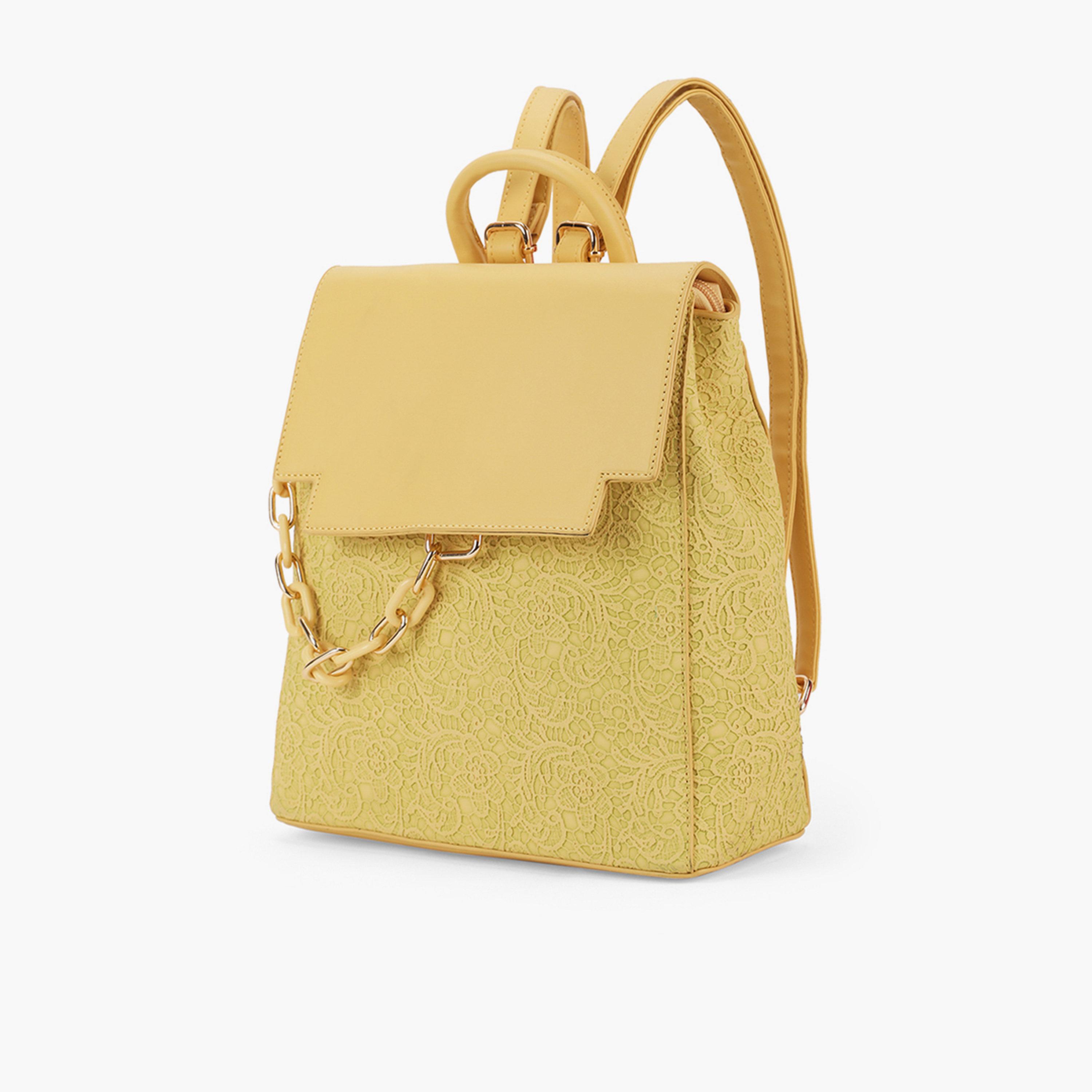 Globus X Styli Yellow Floral Lace and Chain Detail Backpack-women-bagsandwallets-backpacks-image-2