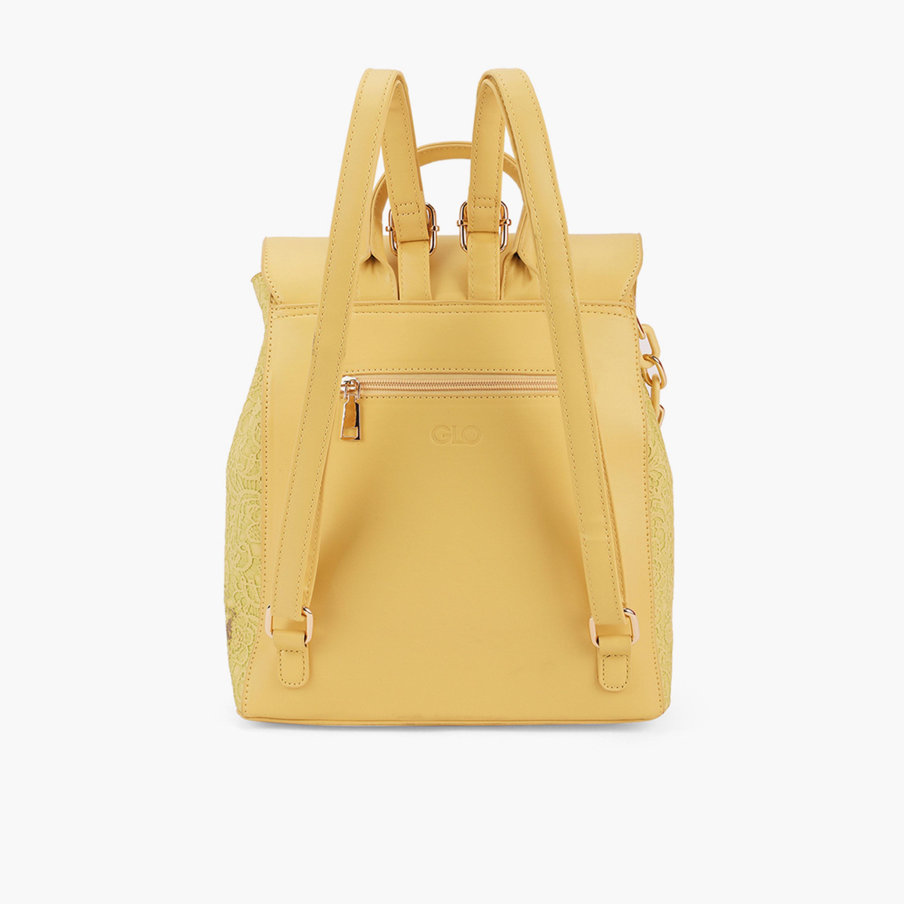 Globus X Styli Yellow Floral Lace and Chain Detail Backpack-women-bagsandwallets-backpacks-image-3