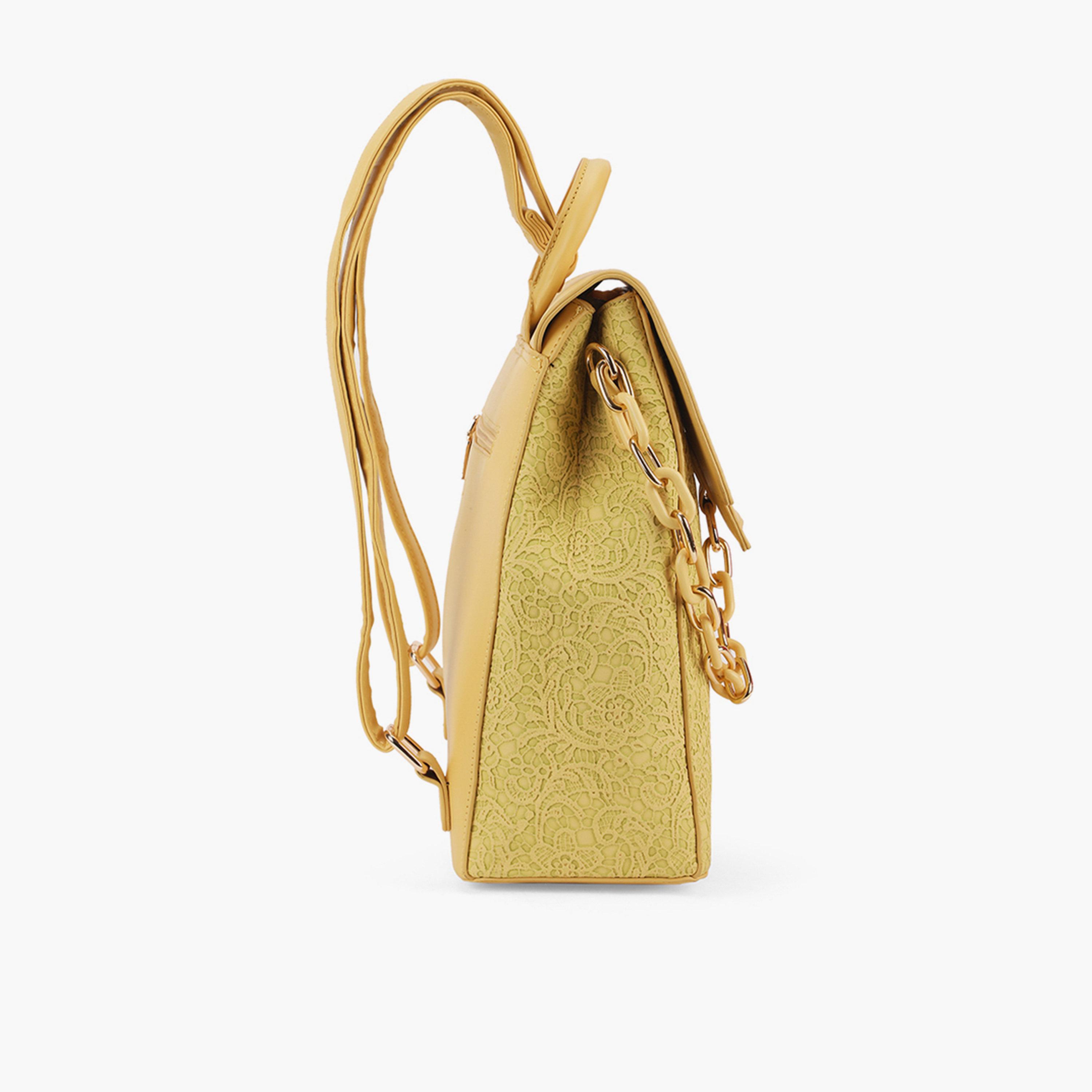 Globus X Styli Yellow Floral Lace and Chain Detail Backpack-women-bagsandwallets-backpacks-image-4