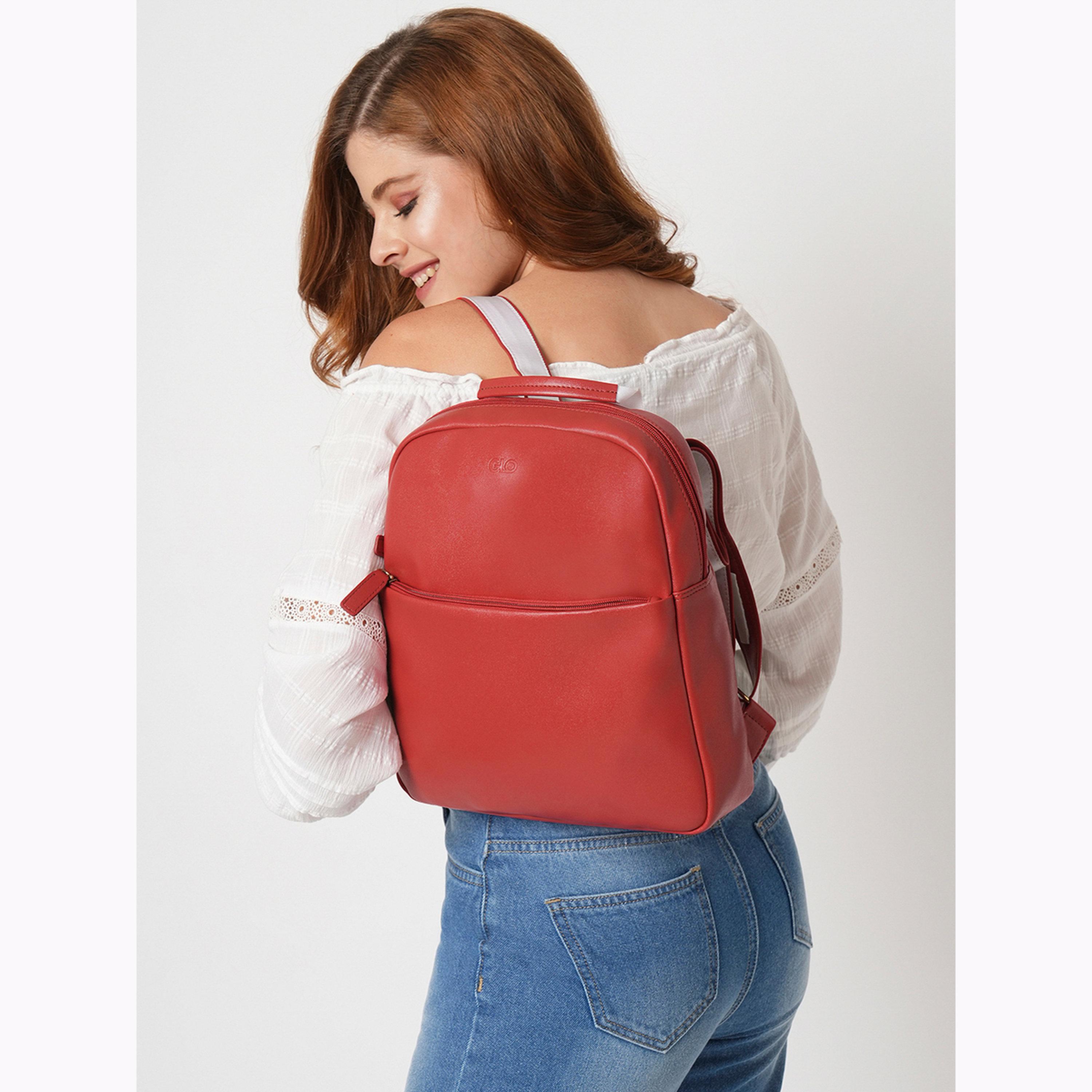 Globus X Styli Red Faux Leather Textured Backpack-women-bagsandwallets-backpacks-image-2