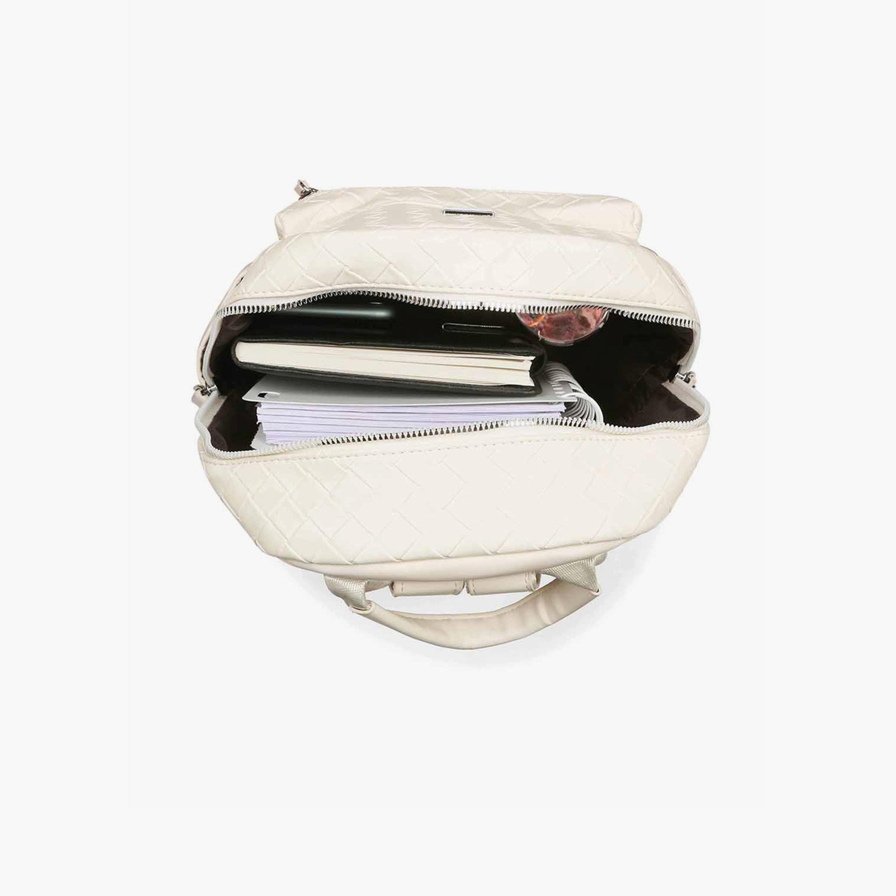 شنطة ظهر أوف وايت بارزة الملمس وبتصميم مبطن-women-bagsandwallets-backpacks-image-5