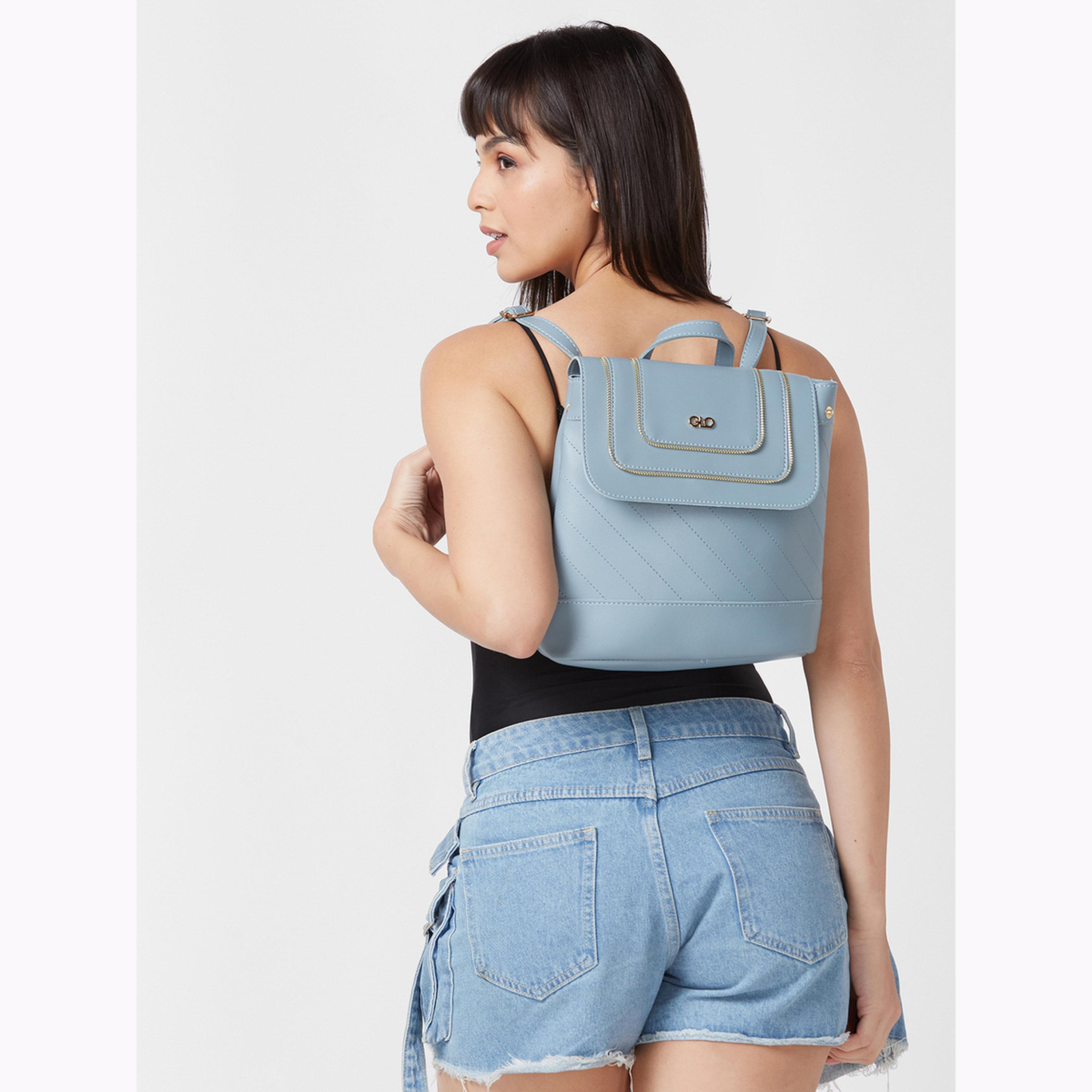 Globus X Styli Blue Solid Faux Leather Backpack-women-bagsandwallets-backpacks-image-2