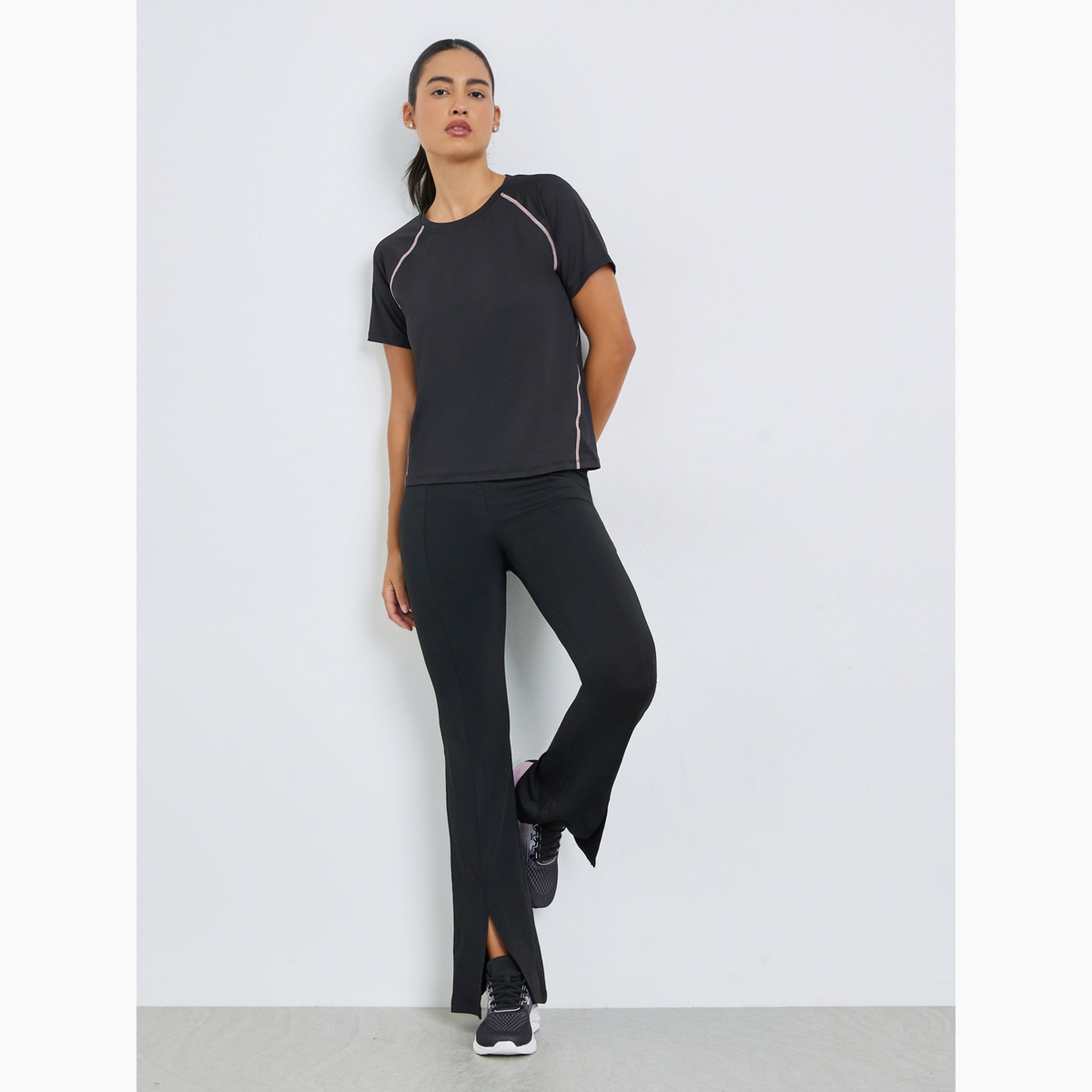 Styli Black Contrast Stitch Detail Short Sleeves Top-sports-women-clothing-tshirtsandvests-image-2