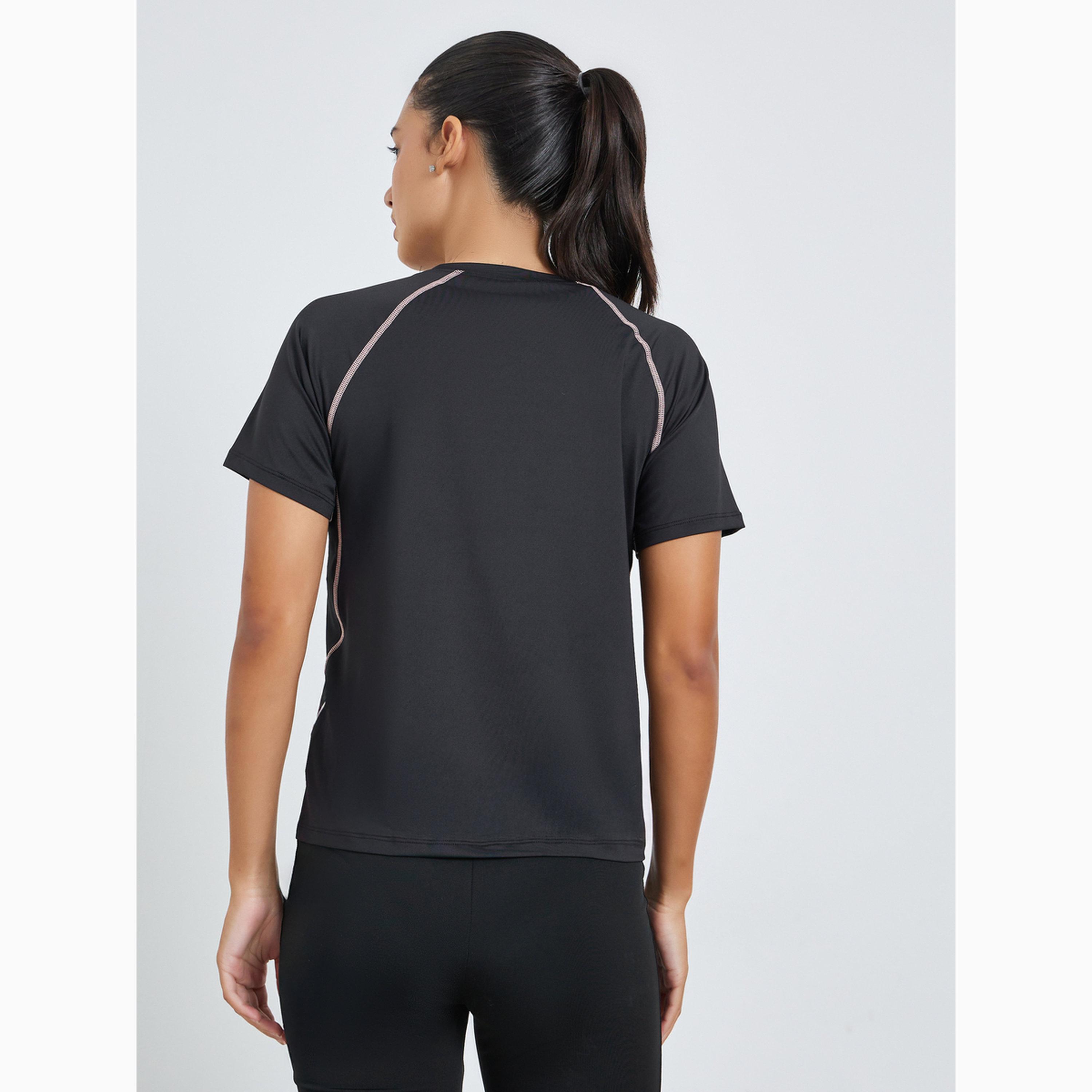 Styli Black Contrast Stitch Detail Short Sleeves Top-sports-women-clothing-tshirtsandvests-image-5
