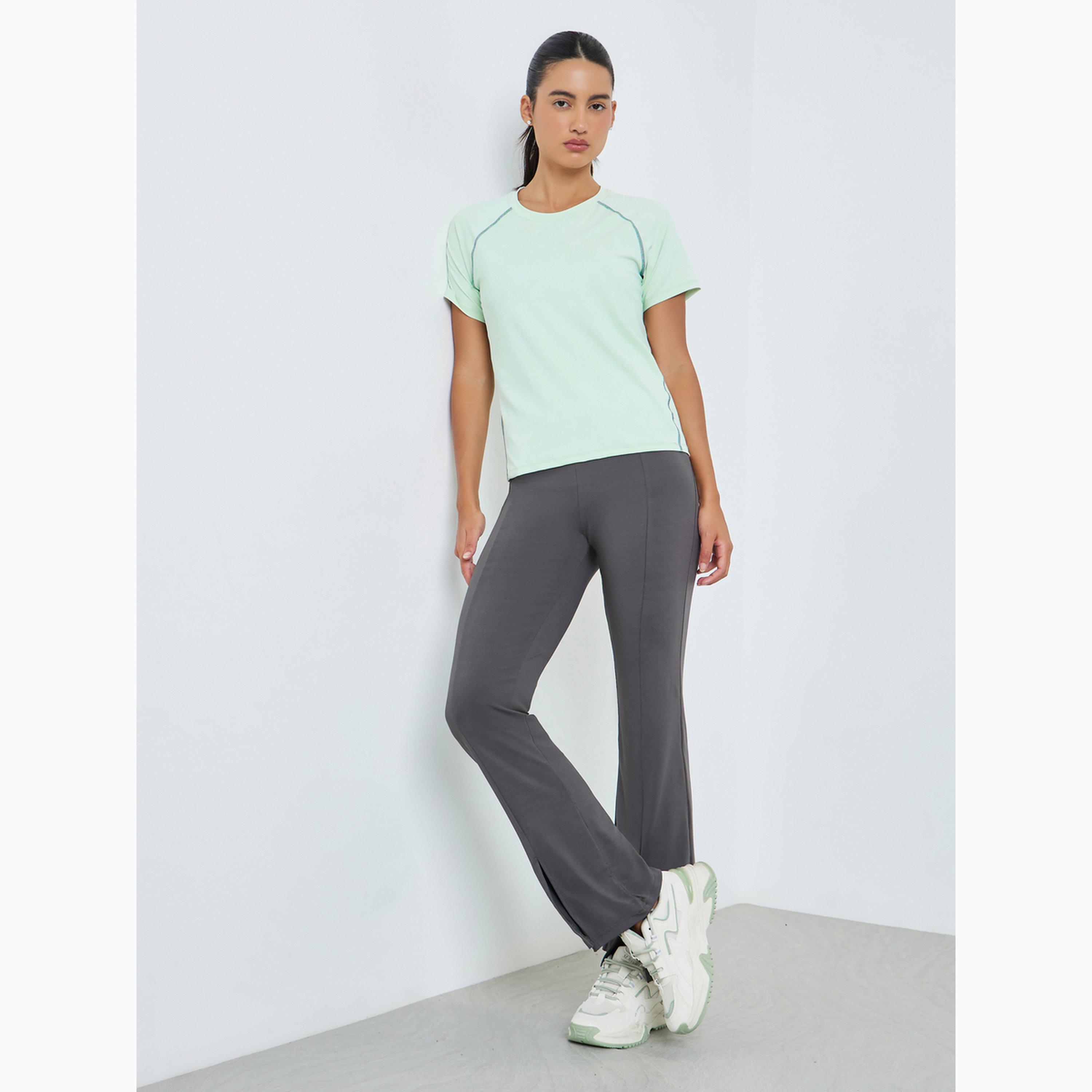 Styli Green Contrast Stitch Detail Short Sleeves Top-sports-women-clothing-tshirtsandvests-image-2
