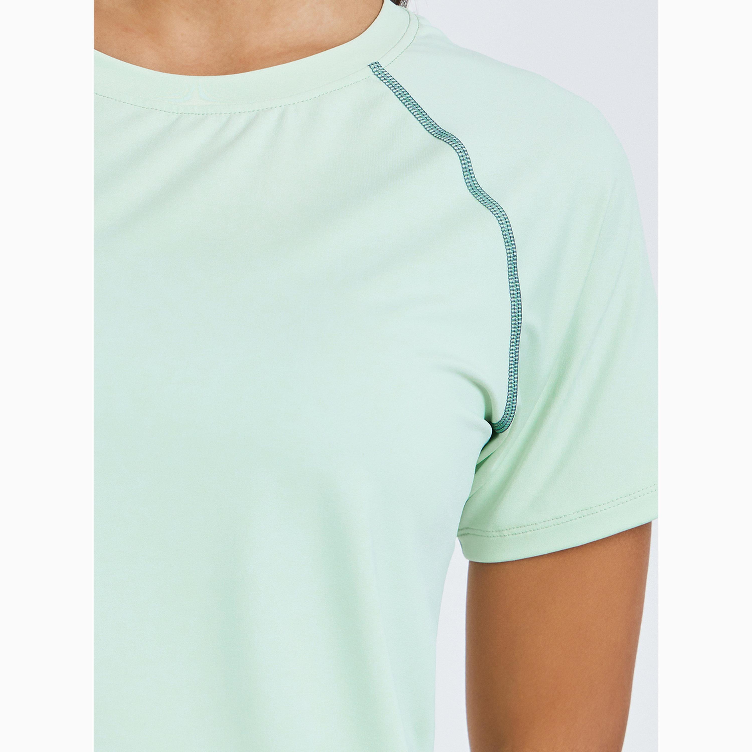 Styli Green Contrast Stitch Detail Short Sleeves Top-sports-women-clothing-tshirtsandvests-image-3