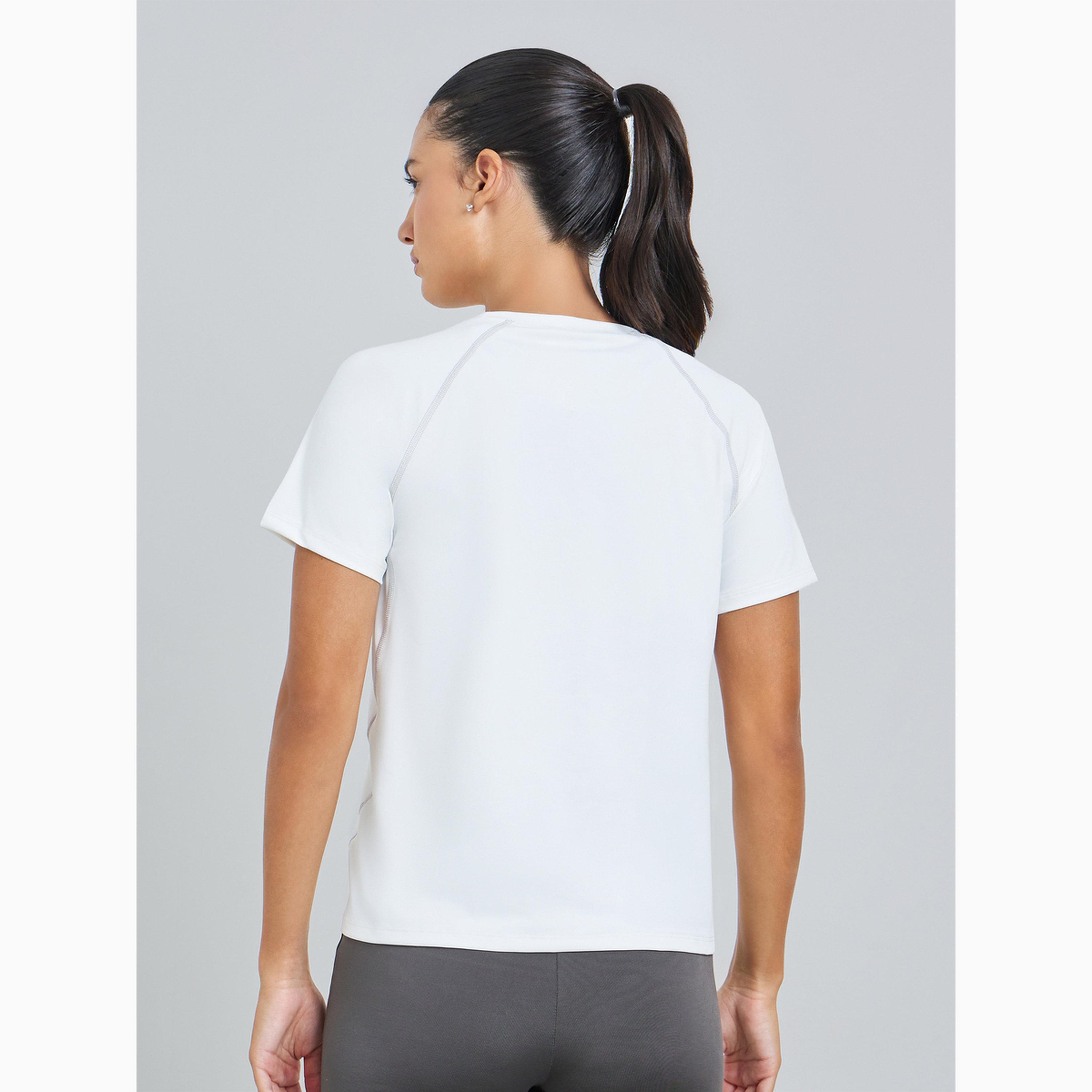 Styli White Tonal Stitch Detail Short Sleeves Top-sports-women-clothing-tshirtsandvests-image-5