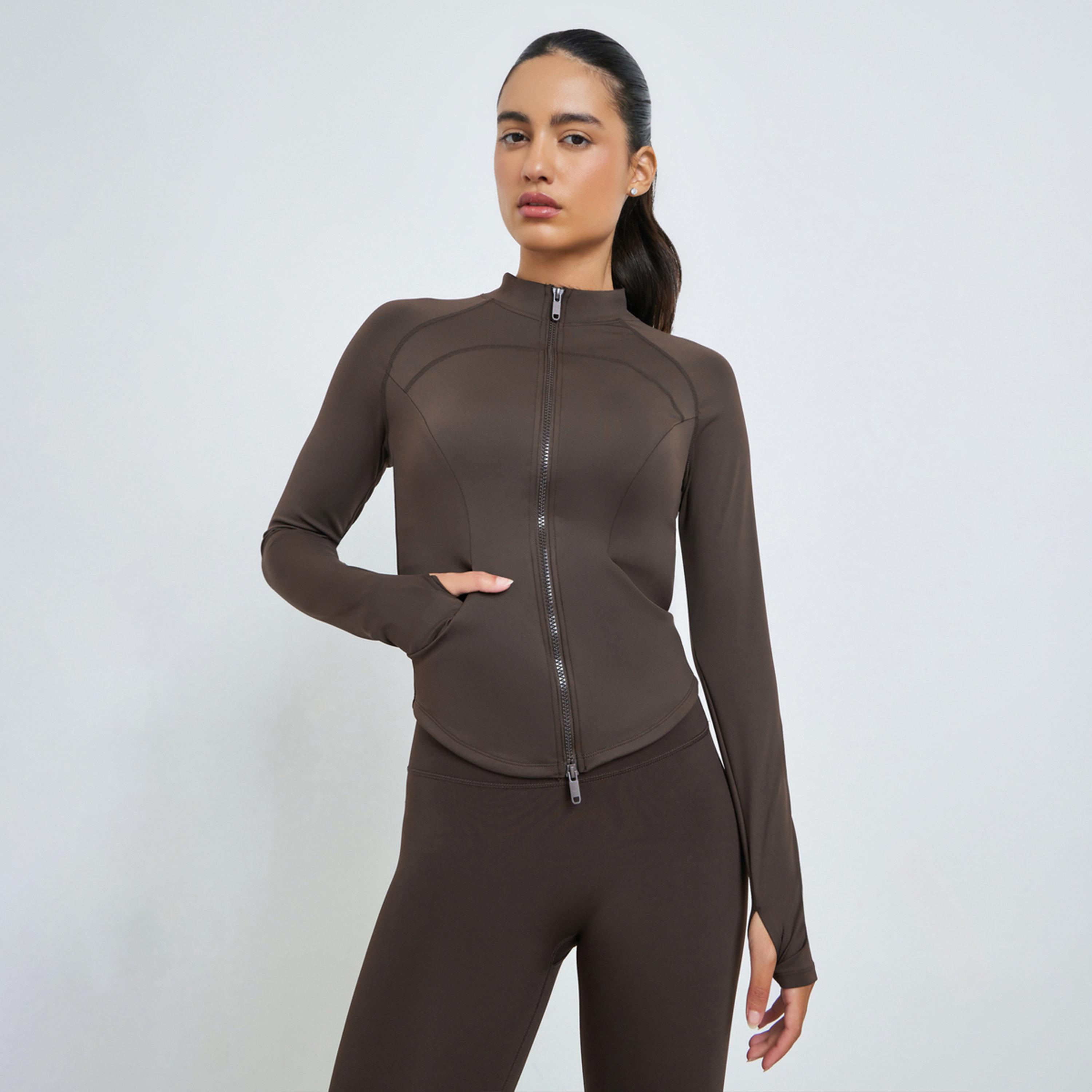 Styli Brown Contour Seam Thumbhole Detail Jacket-women-clothing-sportswearandactivewear-coatsandjackets-jackets-image-1