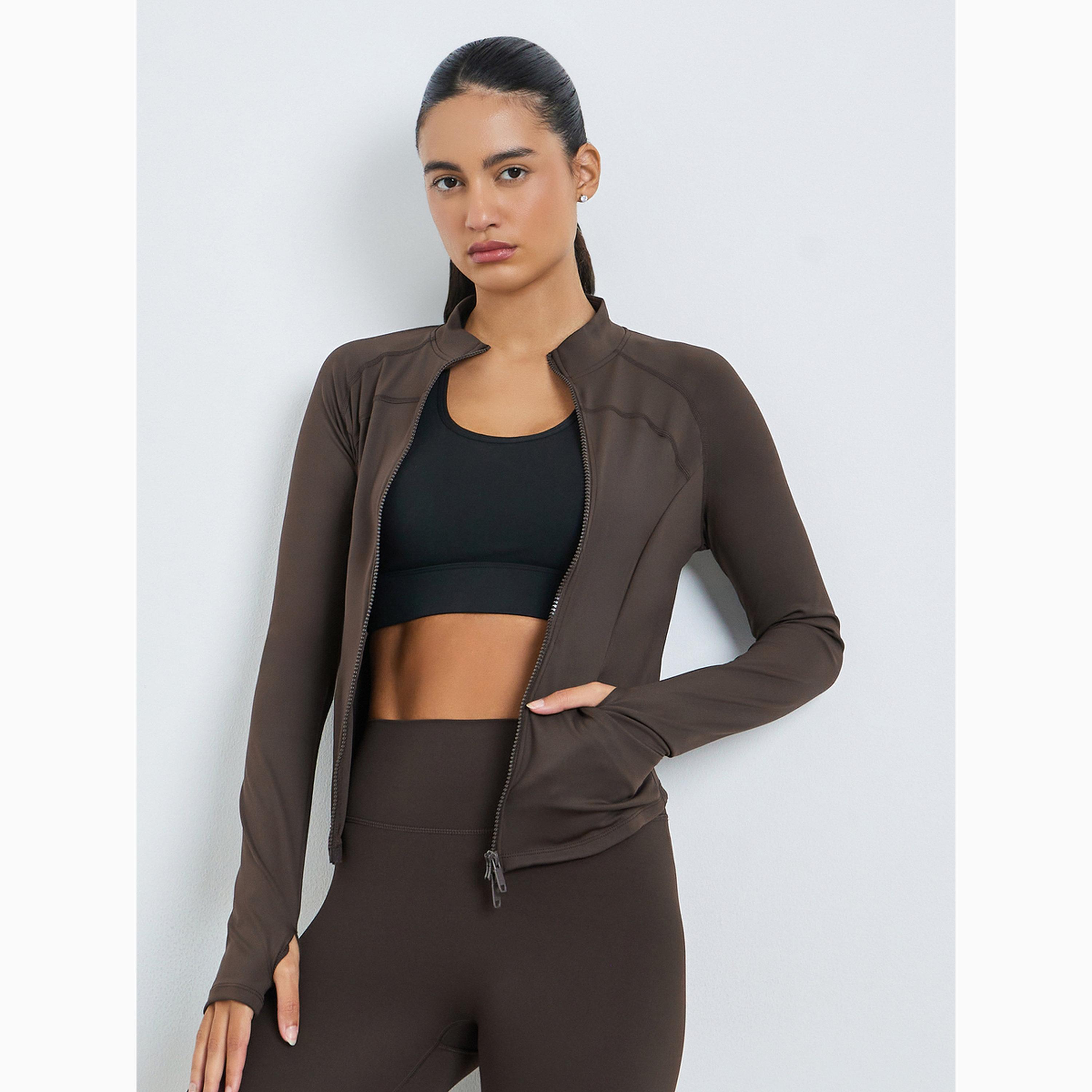 Styli Brown Contour Seam Thumbhole Detail Jacket-women-clothing-sportswearandactivewear-coatsandjackets-jackets-image-3