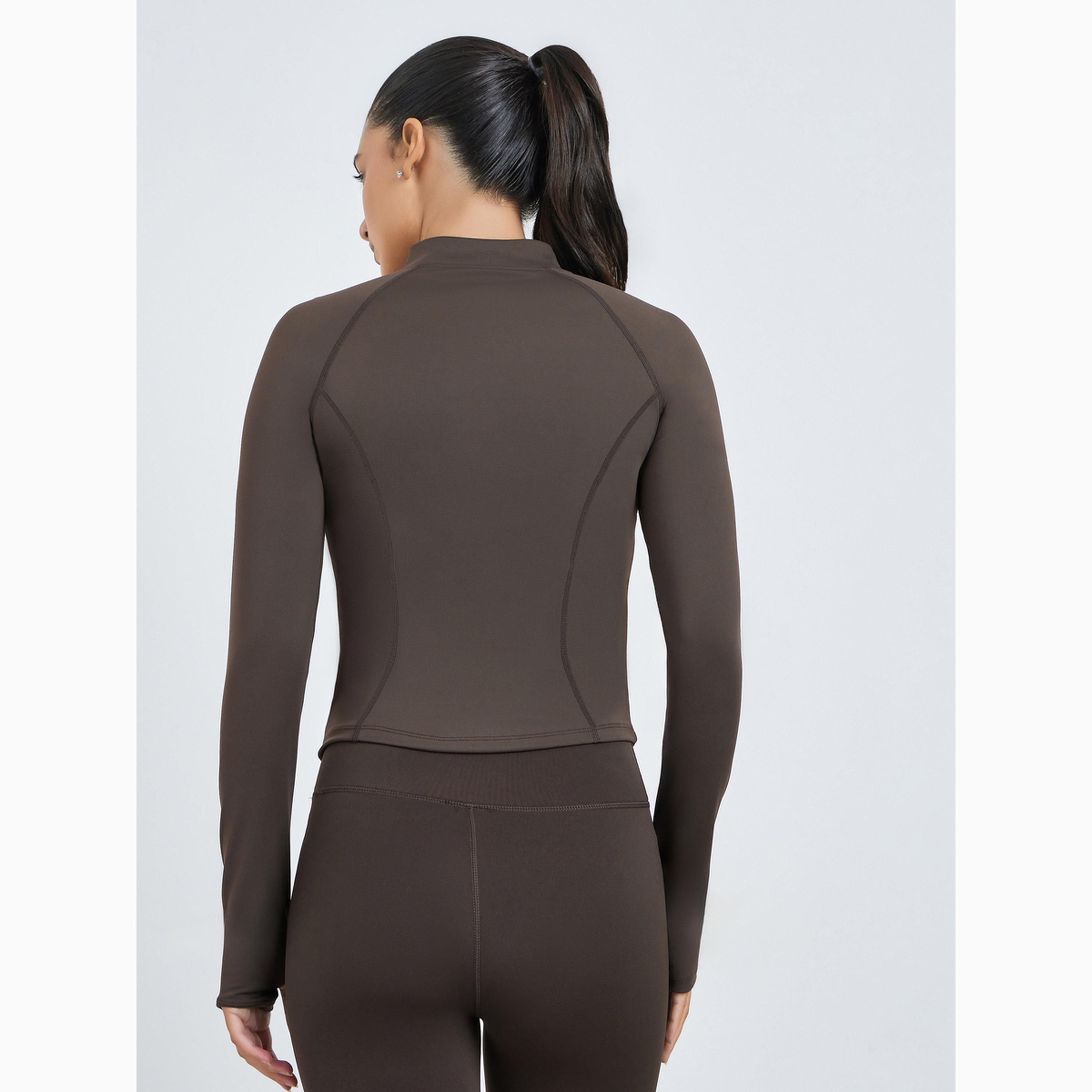 Styli Brown Contour Seam Thumbhole Detail Jacket-women-clothing-sportswearandactivewear-coatsandjackets-jackets-image-5