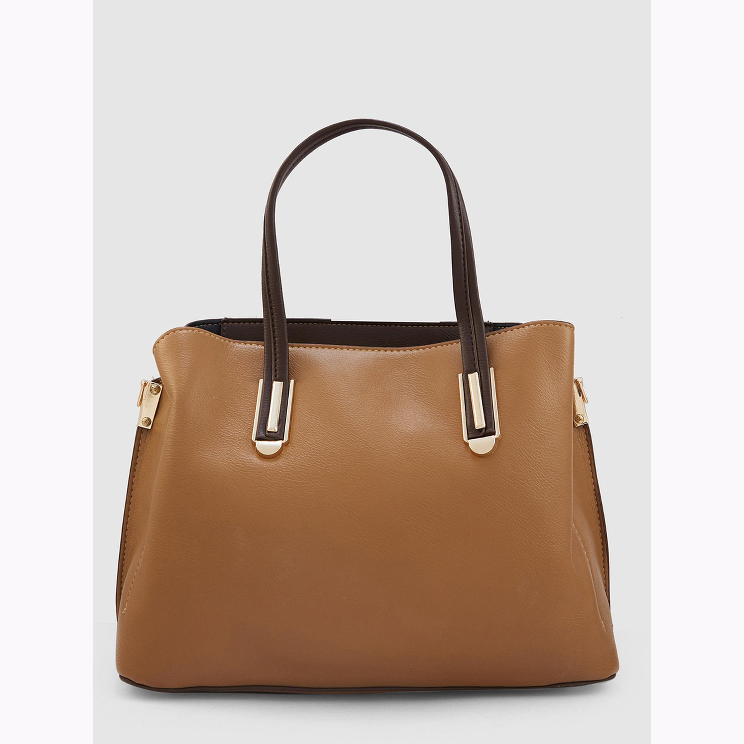 شنطة توت تان سادة من الجلد الصناعي-women-bagsandwallets-handbags-image-6